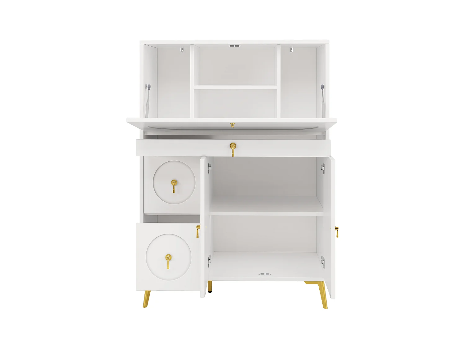 Moderne hoge buffetkast - 3 deuren en 2 laden - van MDF - wit