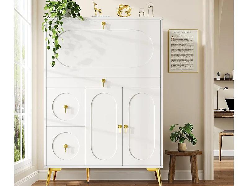 Moderne hoge buffetkast - 3 deuren en 2 laden - van MDF - wit