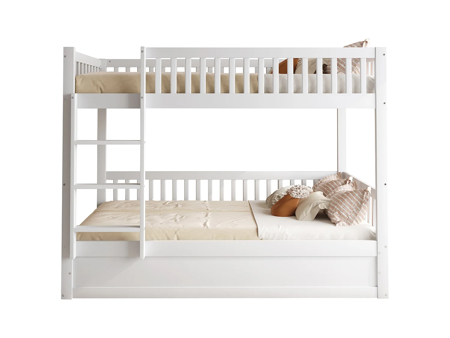 Lit superposé enfant 90x200cm - Bois massif - Lit coffre en dessous - Blanc (matelas non inclus)