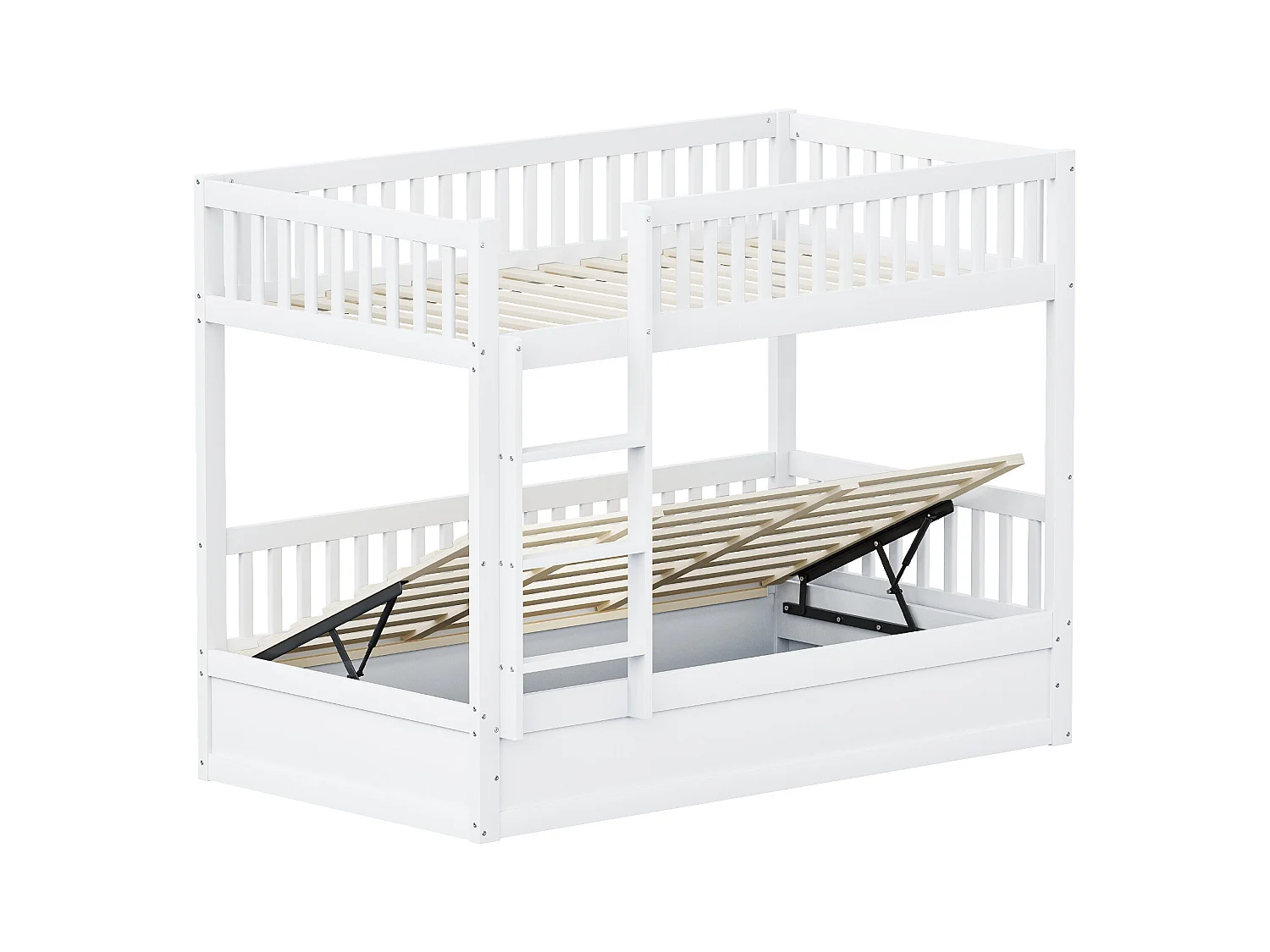 Lit superposé enfant 90x200cm - Bois massif - Lit coffre en dessous - Blanc (matelas non inclus)