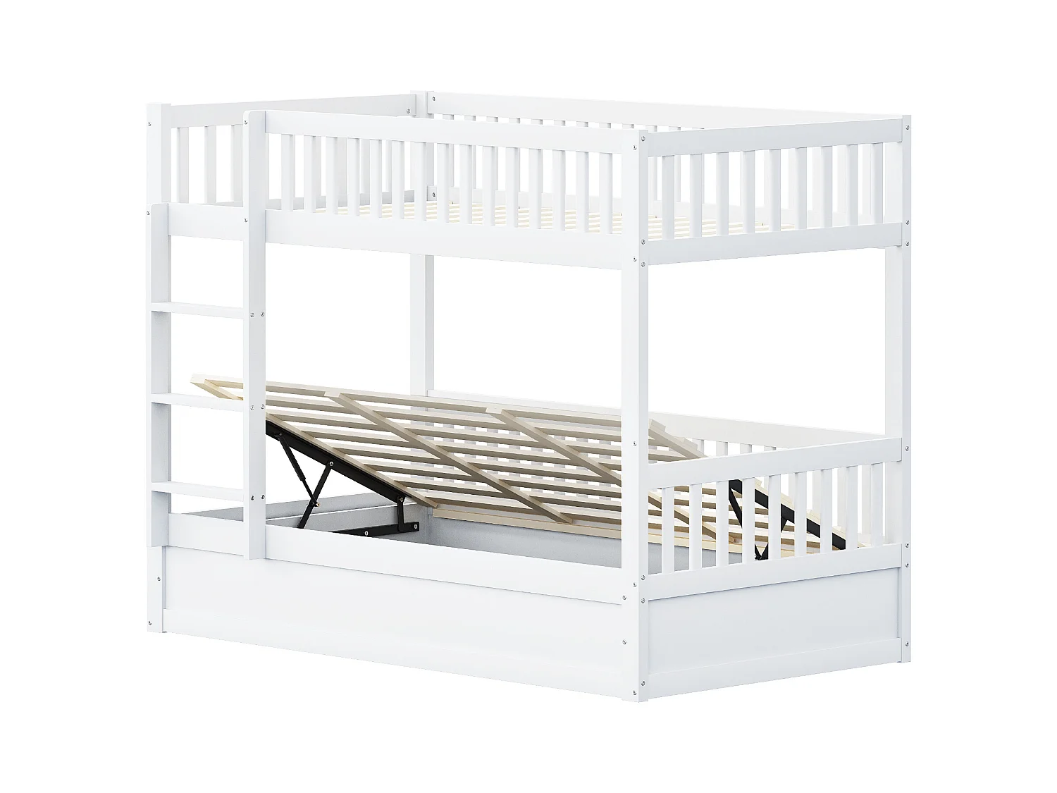 Lit superposé enfant 90x200cm - Bois massif - Lit coffre en dessous - Blanc (matelas non inclus)