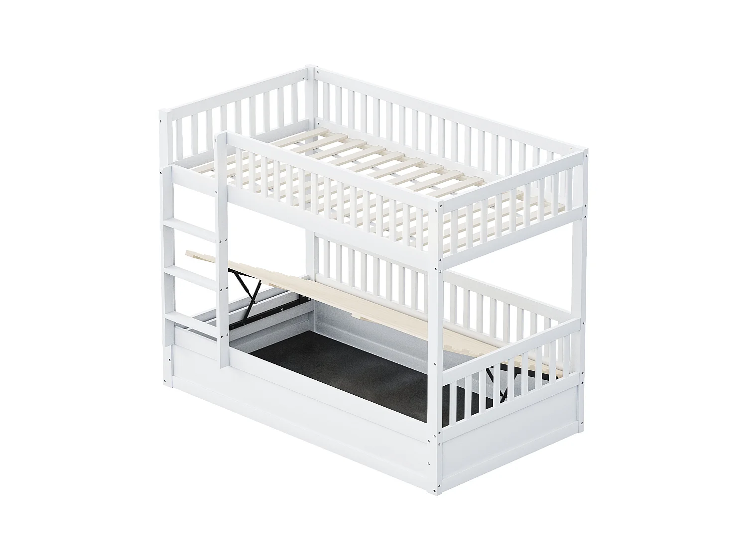Lit superposé enfant 90x200cm - Bois massif - Lit coffre en dessous - Blanc (matelas non inclus)