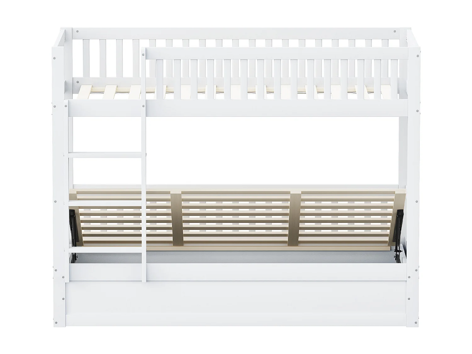 Kinder-stapelbed 90×200 cm - Massief hout - Bed met opberging onderin - wit (matras niet inbegrepen)