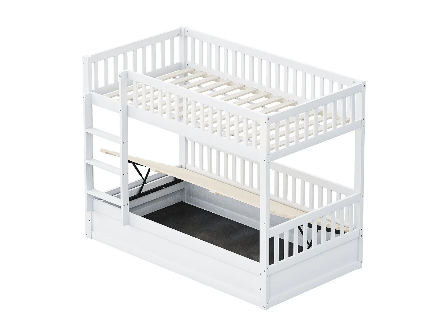 Kinder-stapelbed 90×200 cm - Massief hout - Bed met opberging onderin - wit (matras niet inbegrepen)