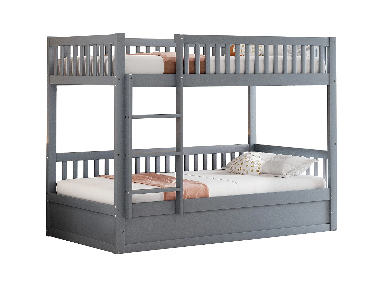 Łóżko piętrowe dziecięce 90×200 cm - Drewno lite - Łóżko z pojemnikiem pod spodem - szare (materac nie w zestawie)