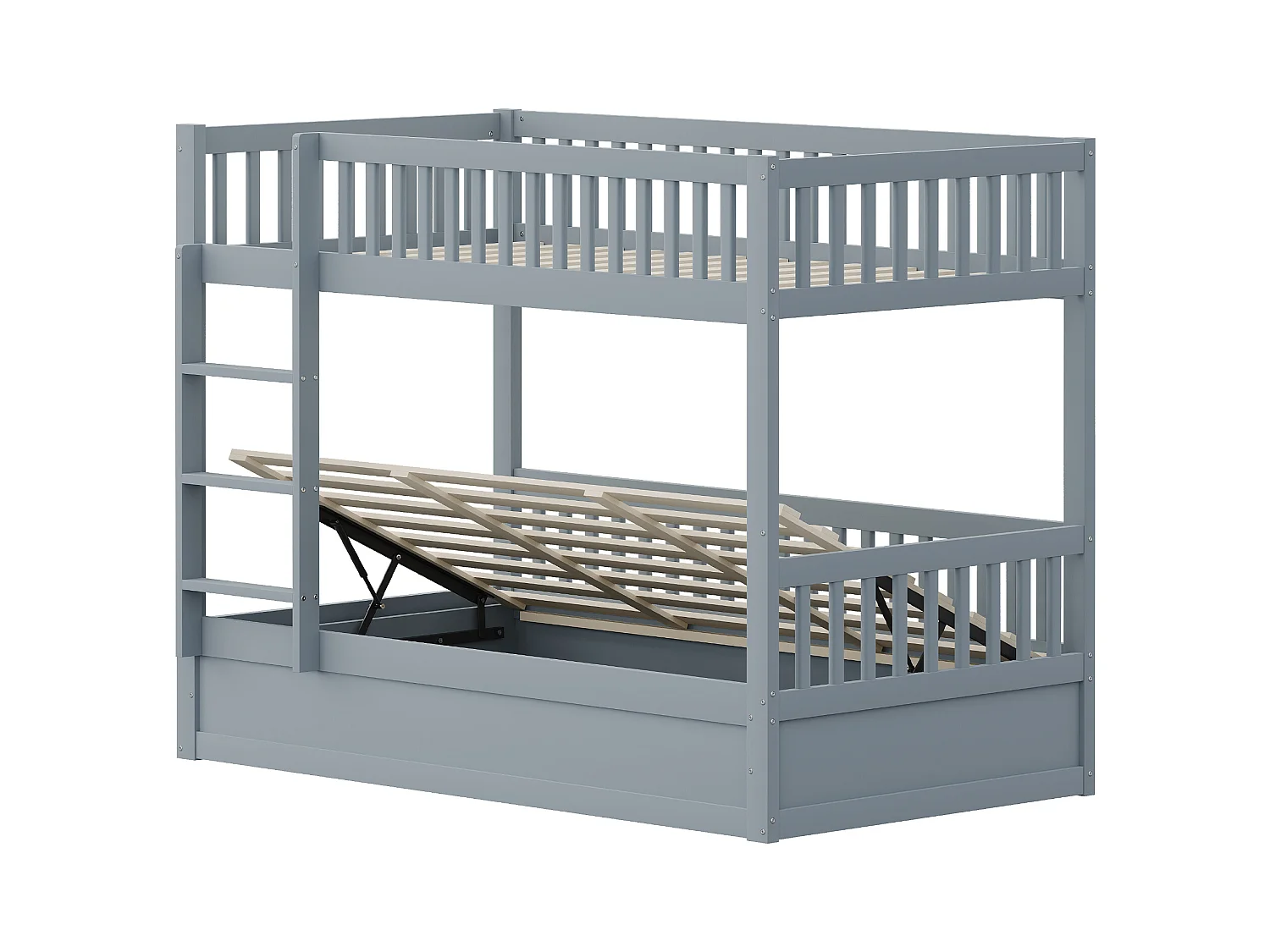 Łóżko piętrowe dziecięce 90×200 cm - Drewno lite - Łóżko z pojemnikiem pod spodem - szare (materac nie w zestawie)