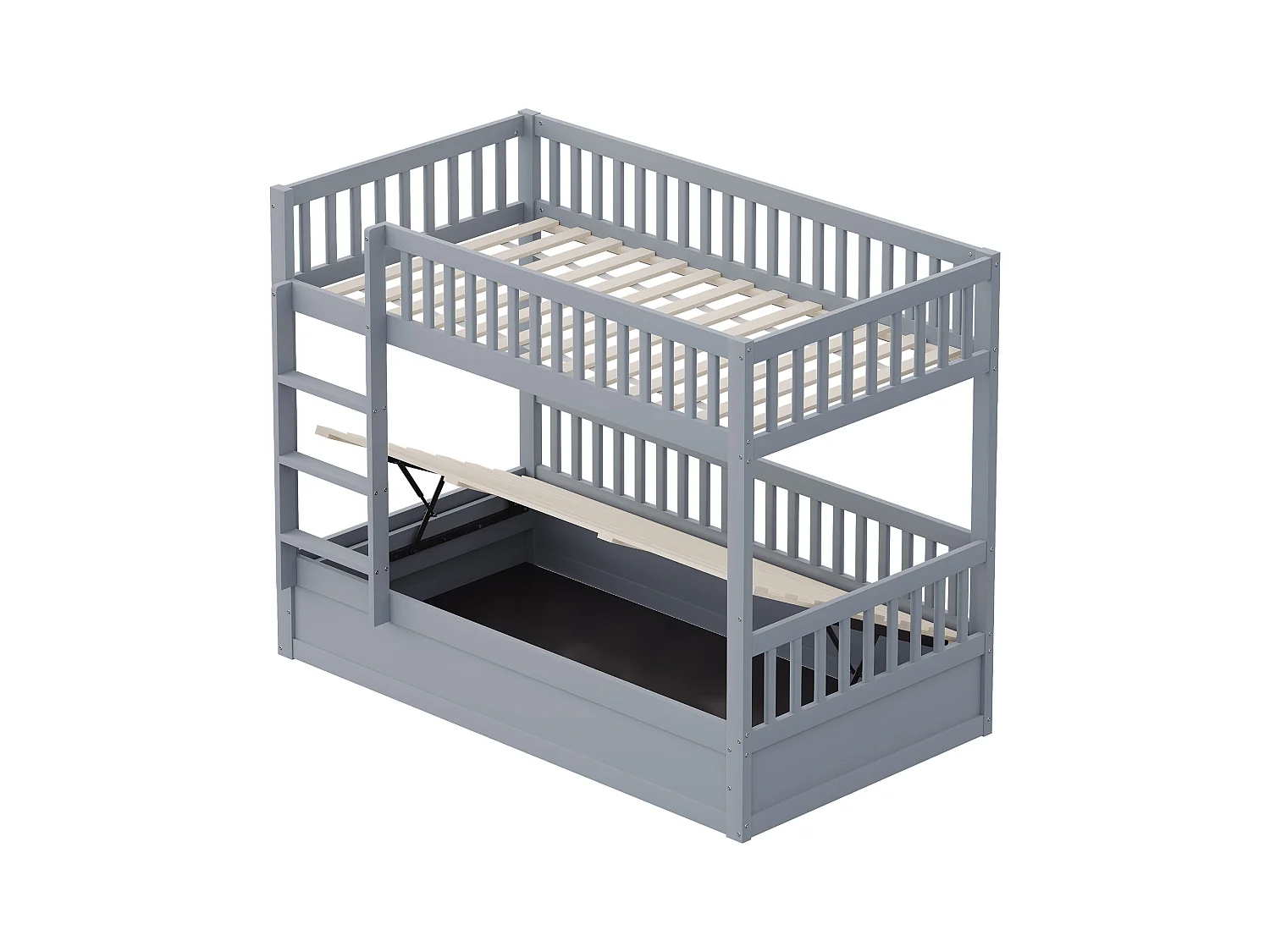 Lit superposé enfant 90x200cm - Bois massif - Lit coffre en dessous - gris (matelas non inclus)