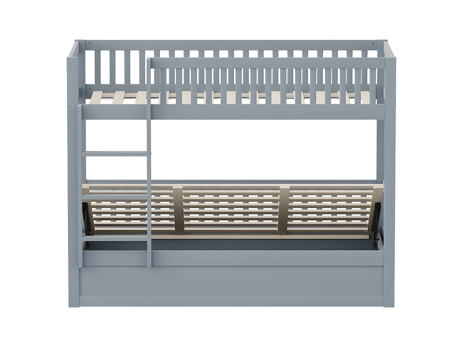 Lit superposé enfant 90x200cm - Bois massif - Lit coffre en dessous - gris (matelas non inclus)