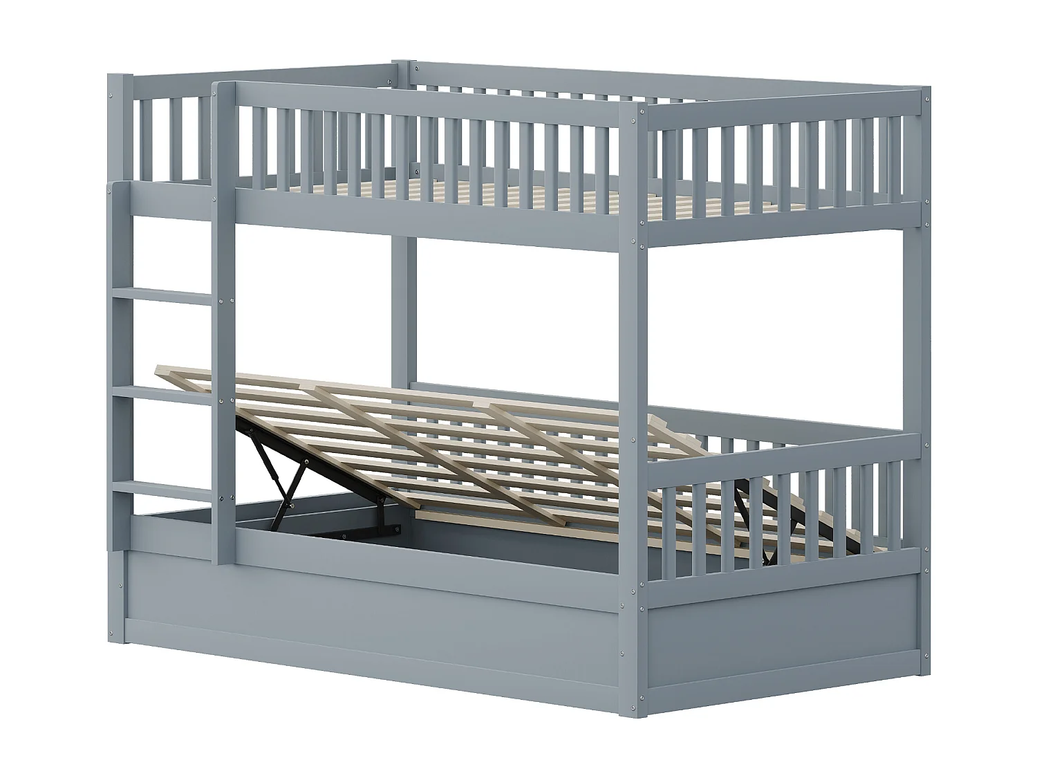 Lit superposé enfant 90x200cm - Bois massif - Lit coffre en dessous - gris (matelas non inclus)