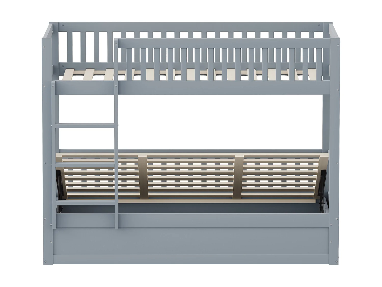 Lit superposé enfant 90x200cm - Bois massif - Lit coffre en dessous - gris (matelas non inclus)