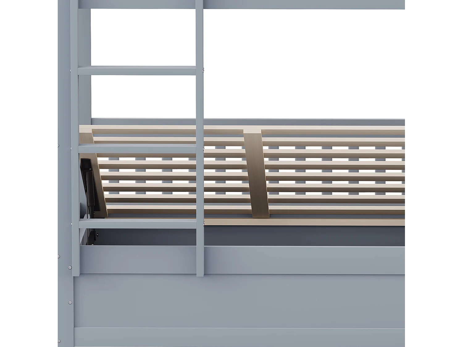 Lit superposé enfant 90x200cm - Bois massif - Lit coffre en dessous - gris (matelas non inclus)