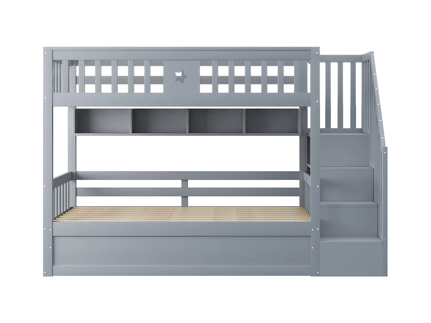 Lit superposé 90x200cm - Lit coffre en dessous - Avec échelle de sécurité - Avec coffre de rangement - gris