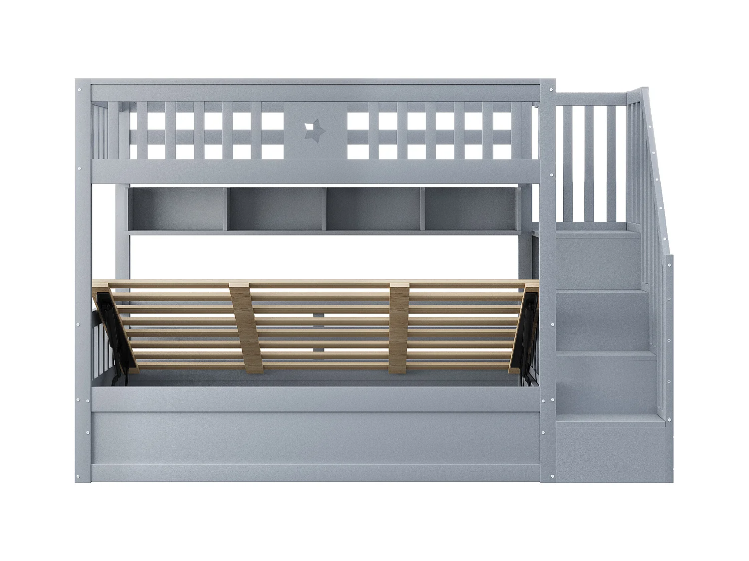 Lit superposé 90x200cm - Lit coffre en dessous - Avec échelle de sécurité - Avec coffre de rangement - gris