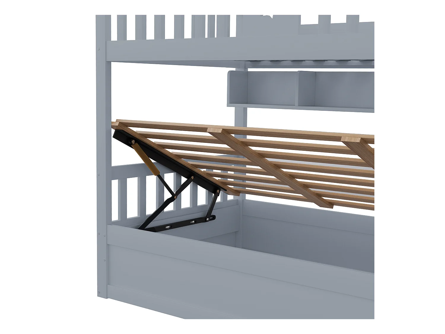 Lit superposé 90x200cm - Lit coffre en dessous - Avec échelle de sécurité - Avec coffre de rangement - gris