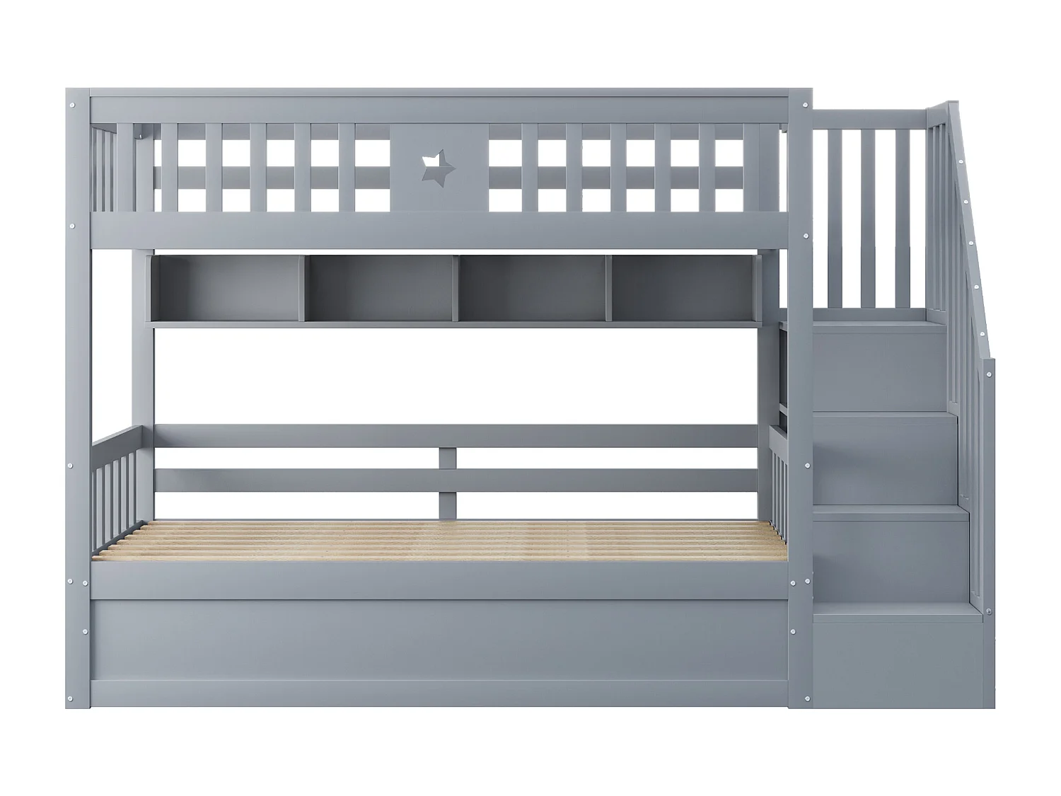 Lit superposé 90x200cm - Lit coffre en dessous - Avec échelle de sécurité - Avec coffre de rangement - gris