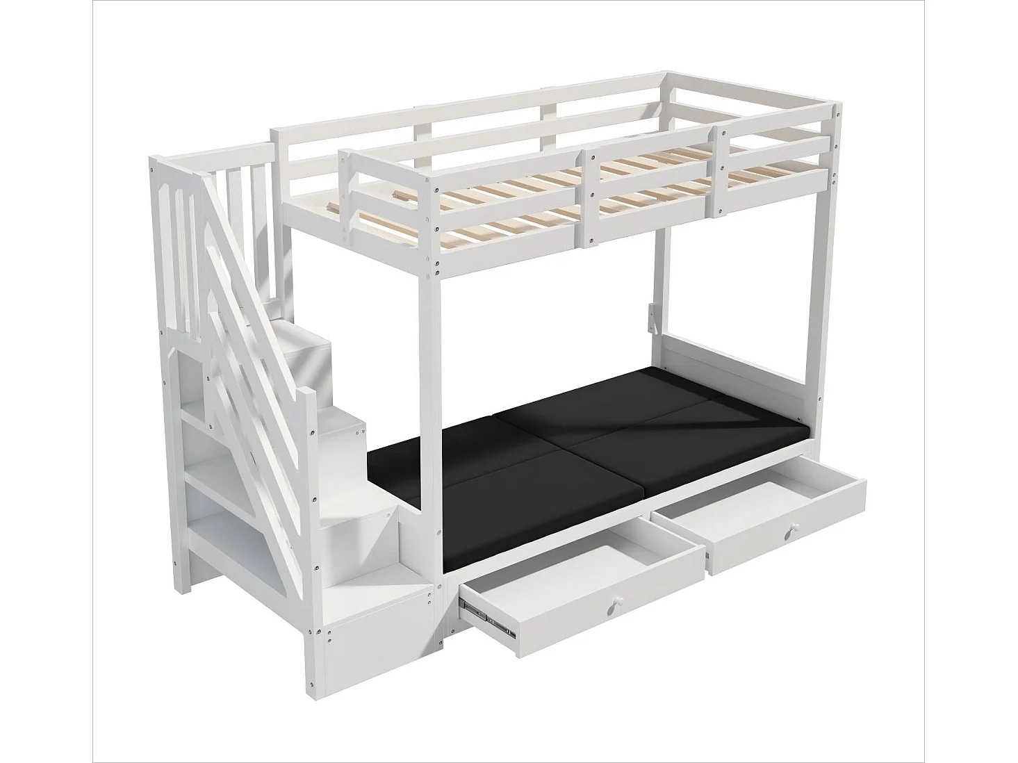 Beliche 90x200 cm - com escada com gaveta e grade de proteção - com 2 gavetas - Branco (sem colchão)