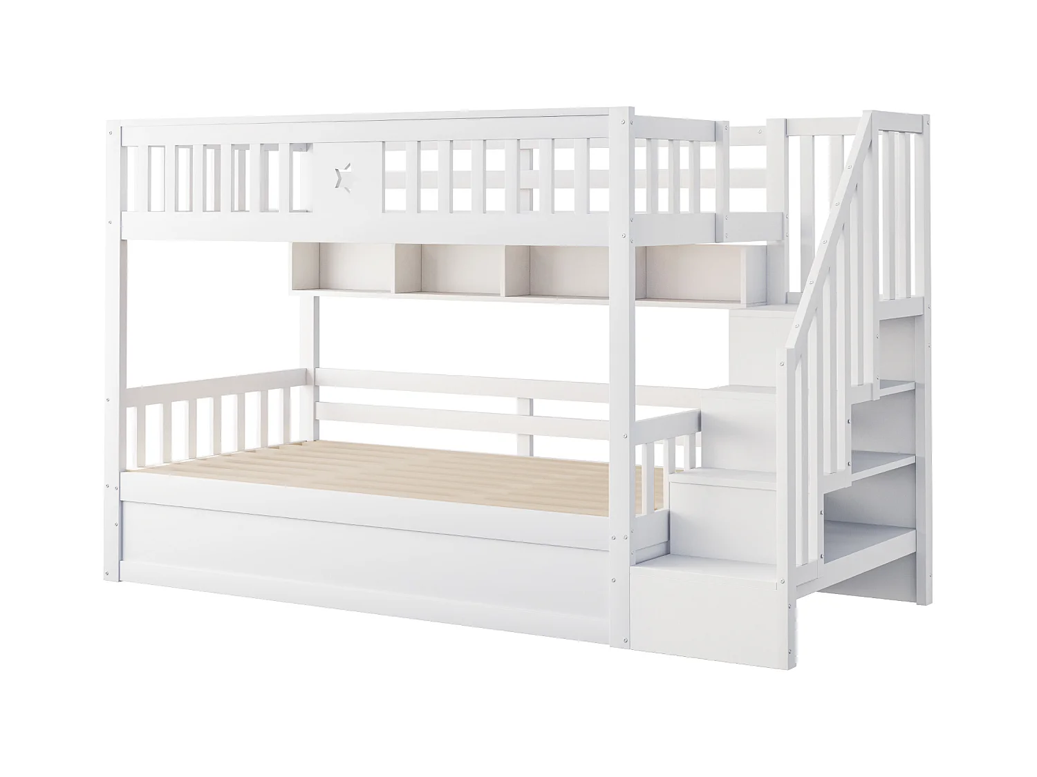 Lit superposé 90x200cm - Lit coffre en dessous - Avec échelle de sécurité - Avec coffre de rangement - blanc