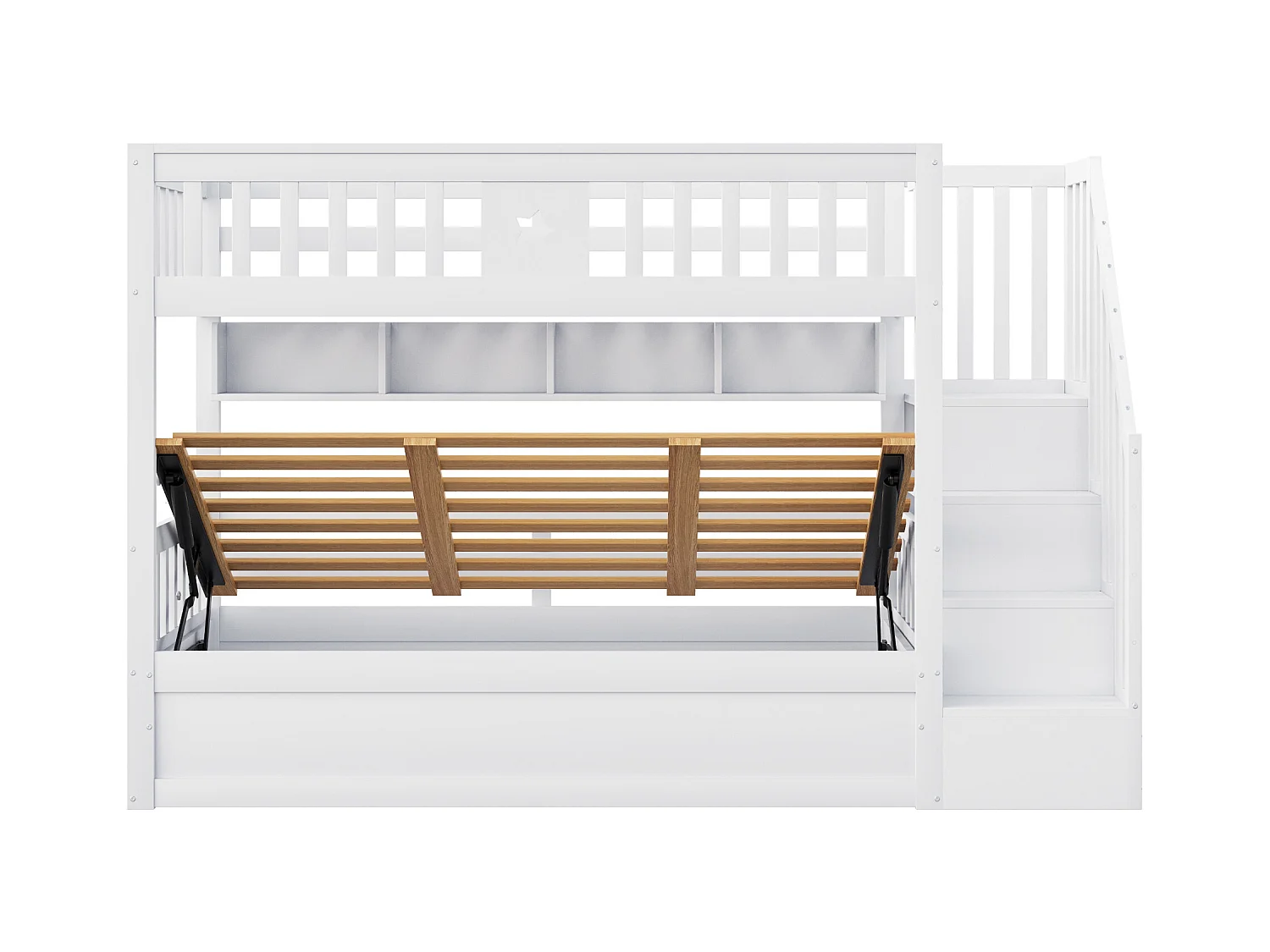 Lit superposé 90x200cm - Lit coffre en dessous - Avec échelle de sécurité - Avec coffre de rangement - blanc