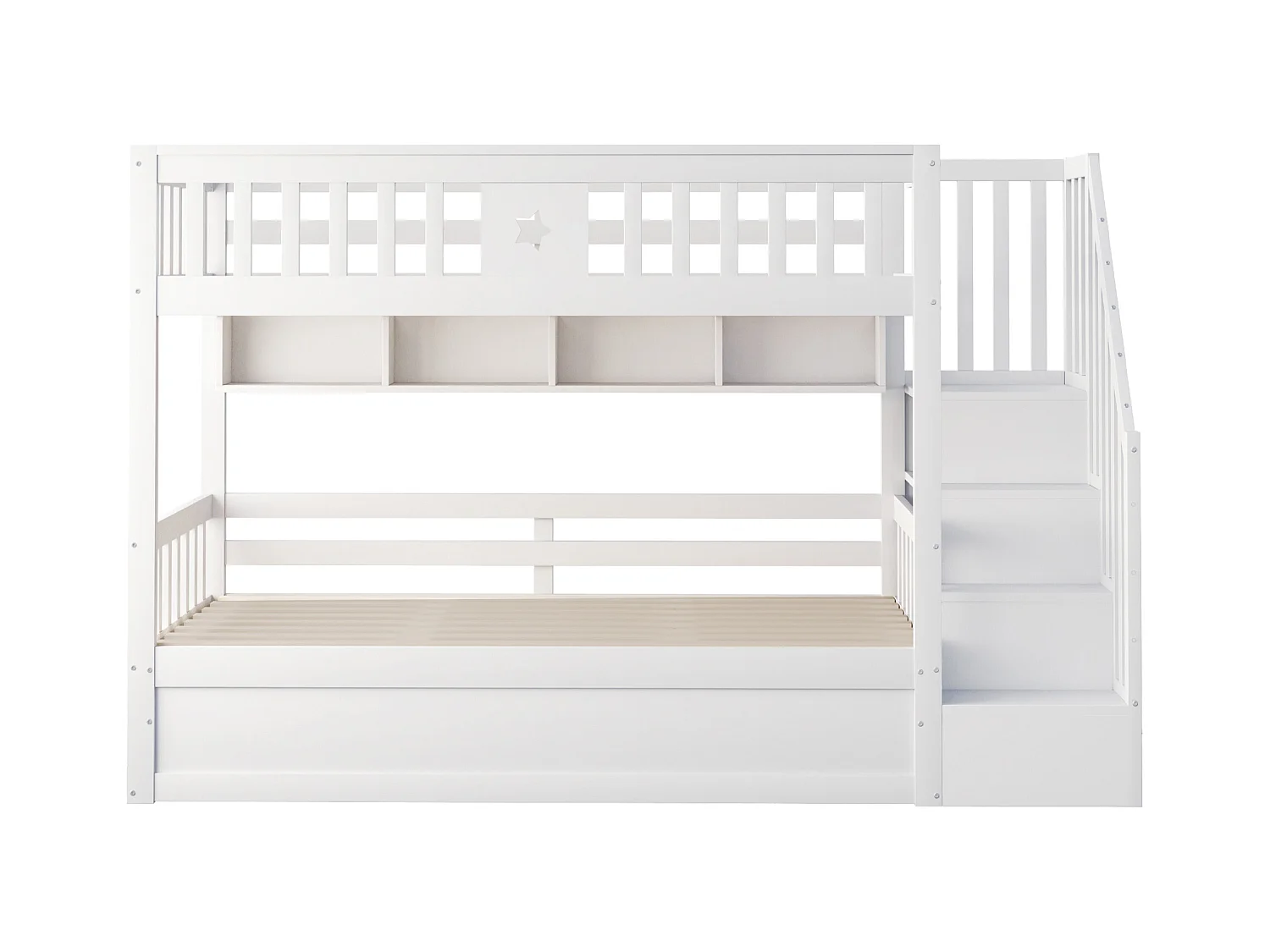 Lit superposé 90x200cm - Lit coffre en dessous - Avec échelle de sécurité - Avec coffre de rangement - blanc