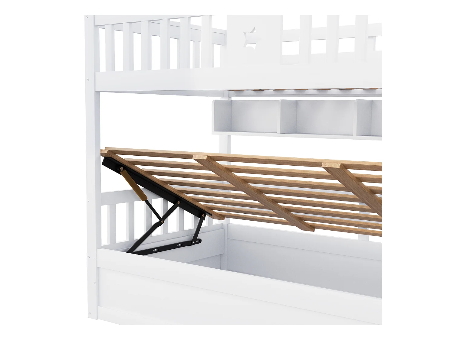 Lit superposé 90x200cm - Lit coffre en dessous - Avec échelle de sécurité - Avec coffre de rangement - blanc