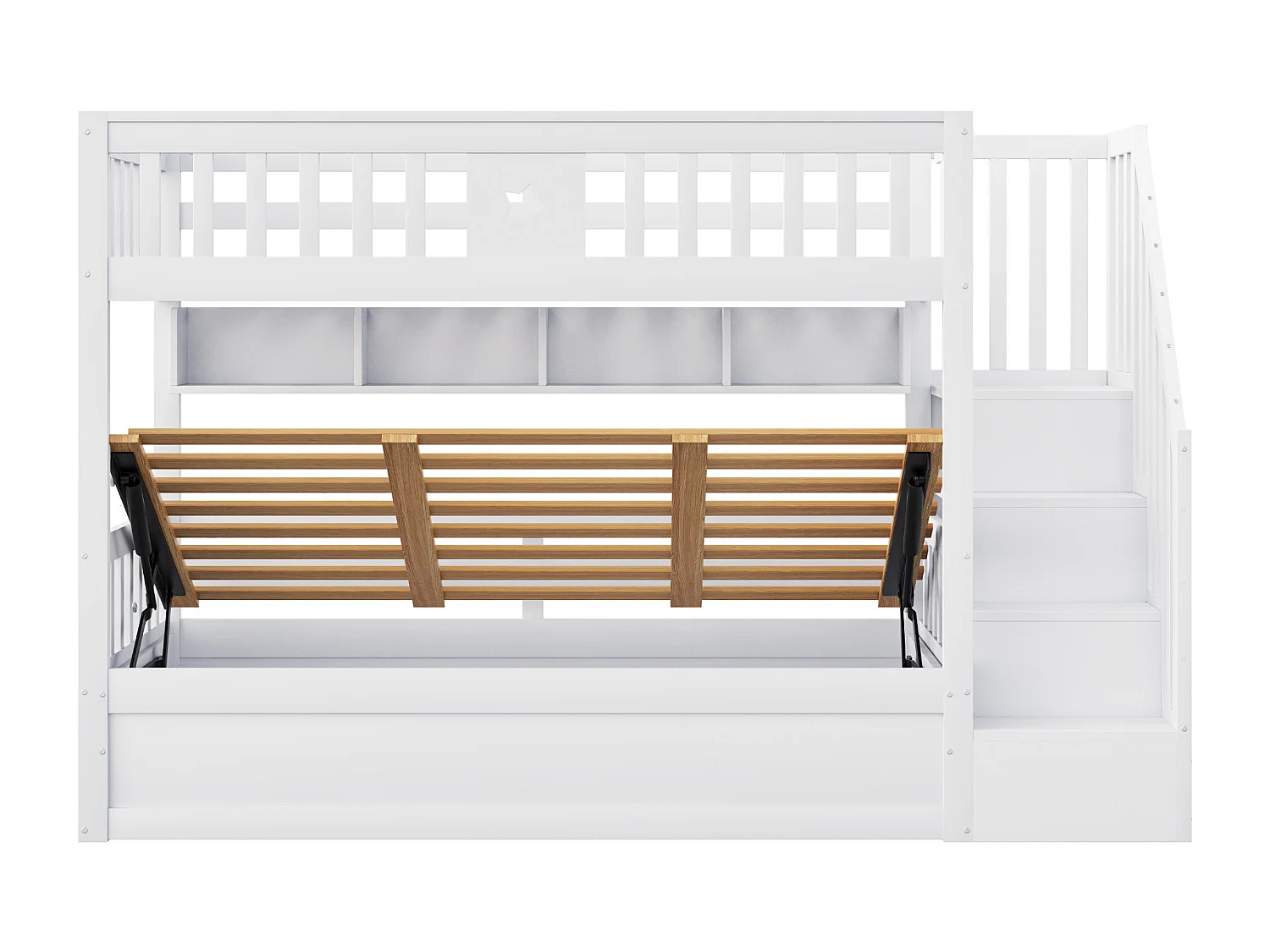 Letto a castello 90×200 cm - Letto con contenitore sotto - Con scala di sicurezza - Con cassapanca - bianco