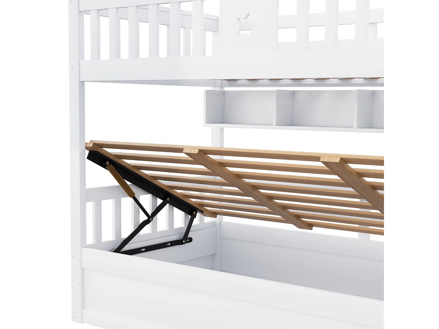 Letto a castello 90×200 cm - Letto con contenitore sotto - Con scala di sicurezza - Con cassapanca - bianco