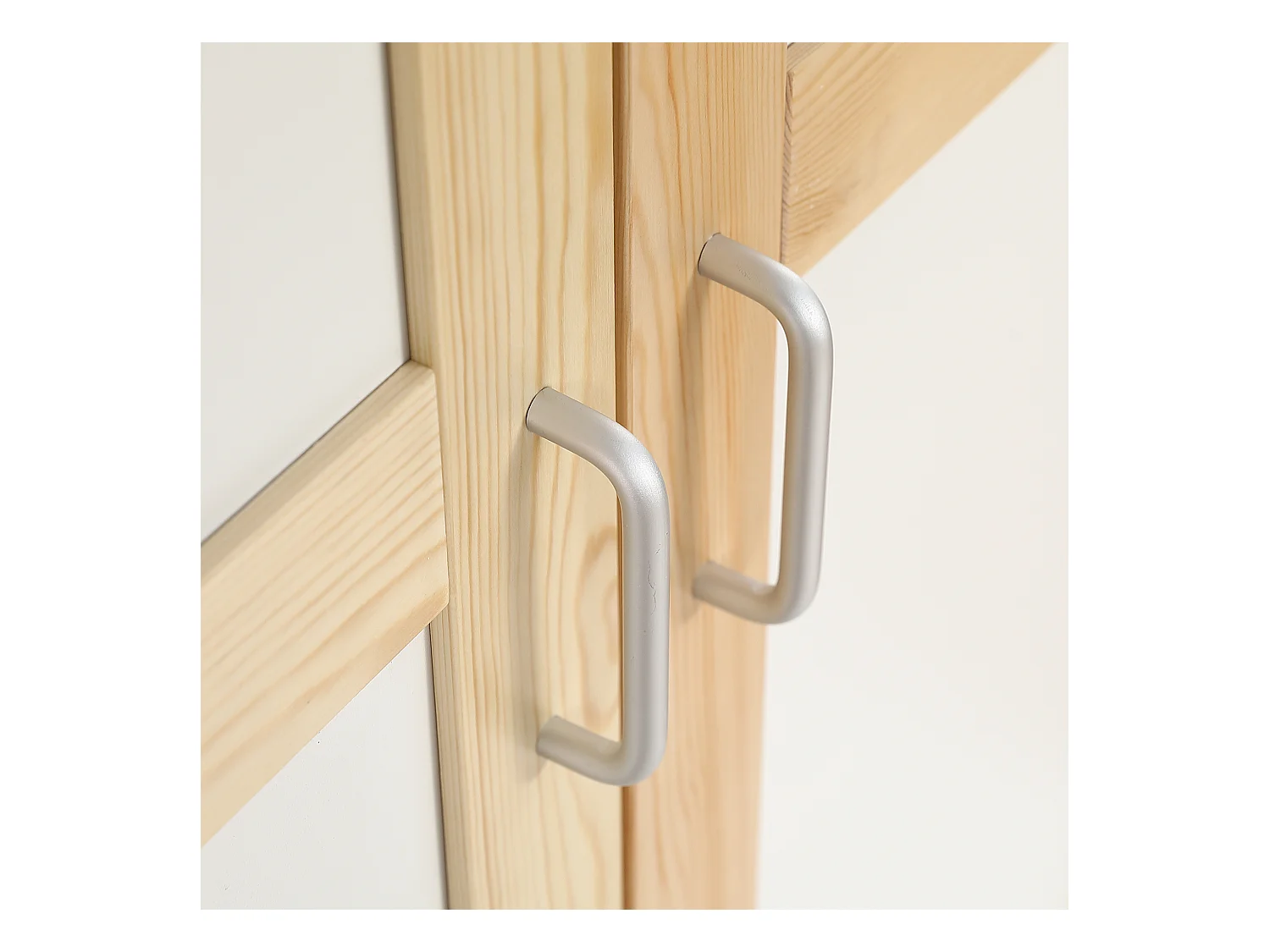 Łóżko piętrowe 90x200 cm - z szafą i 6 otwartymi półkami - Drewno lite + MDF - Białe+Naturalny (bez materaca)