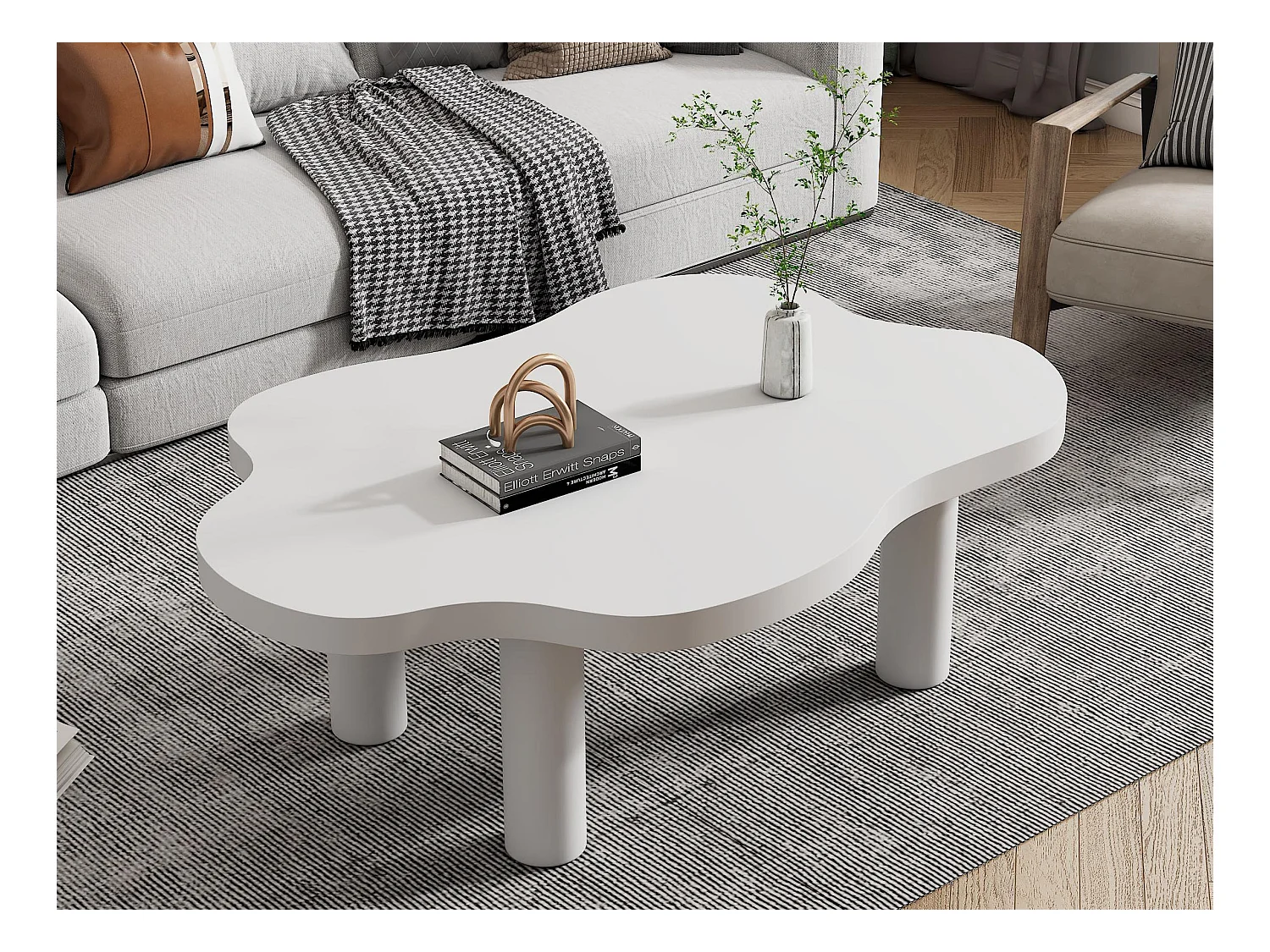 Table basse Cloud - Design simple - Design irrégulier - MDF - Blanc