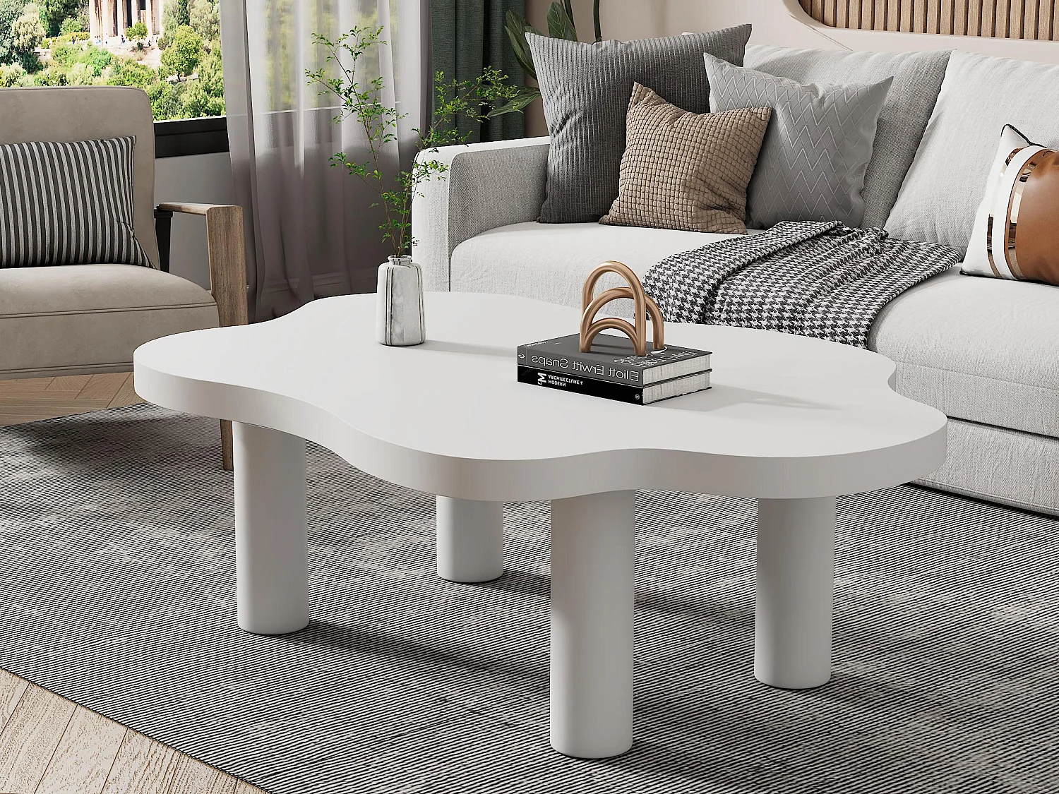 Table basse Cloud - Design simple - Design irrégulier - MDF - Blanc