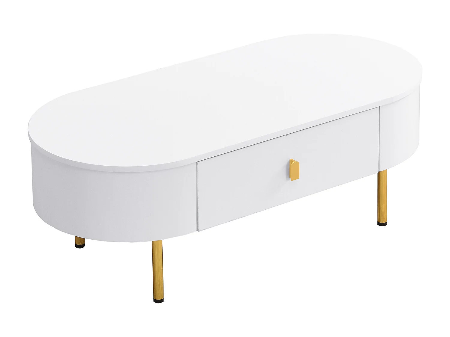 Salontafel 108x50x40 cm - met 2 lades - gouden handvatten en poten - wit