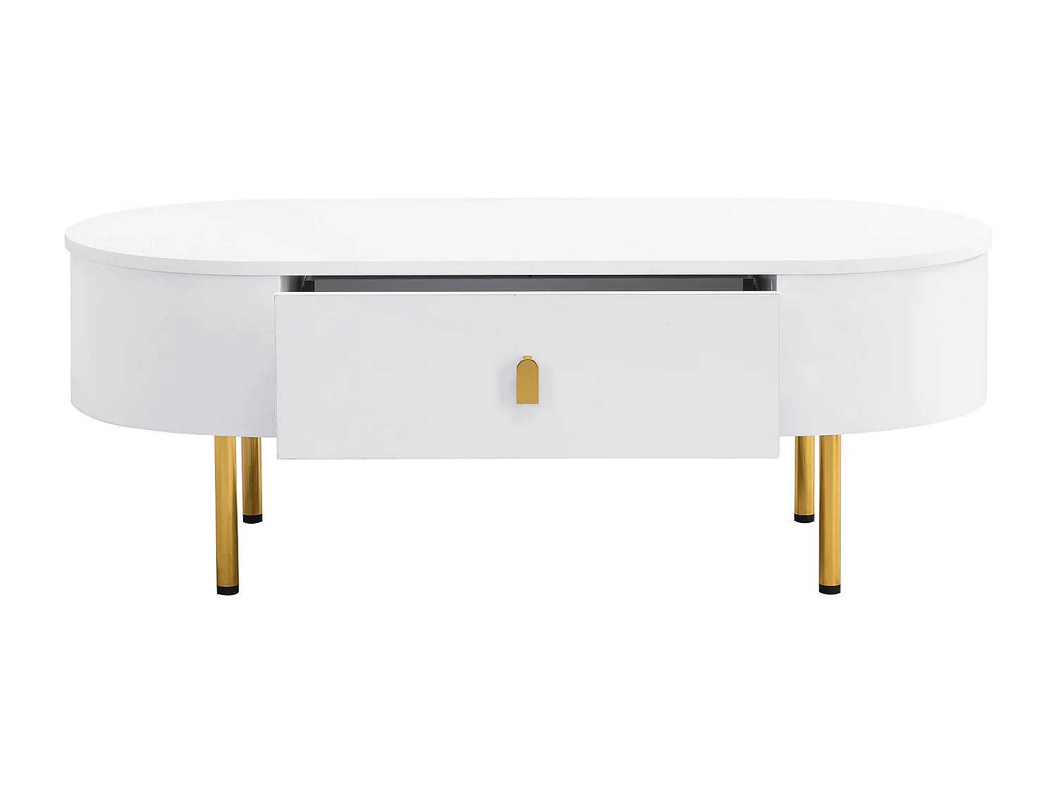 Tavolino basso 108x50x40 cm - con 2 cassetti - maniglie e gambe dorate - bianco