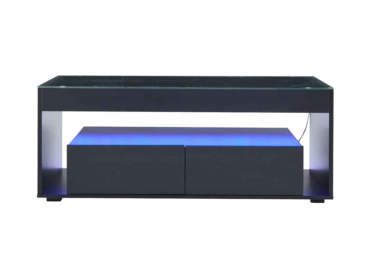 Mesa de centro moderna 110x50x40 cm - com iluminação LED de 16 cores - com 2 gavetas - preto