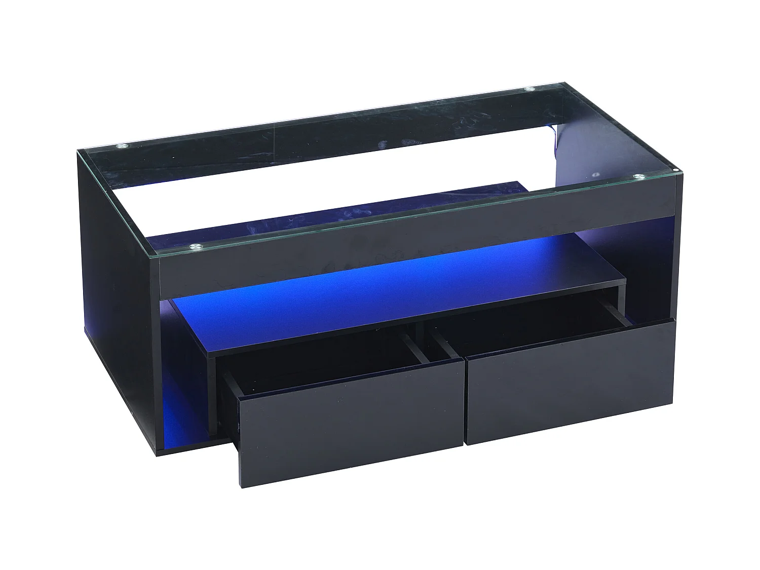 Mesa de centro moderna 110x50x40 cm - com iluminação LED de 16 cores - com 2 gavetas - preto
