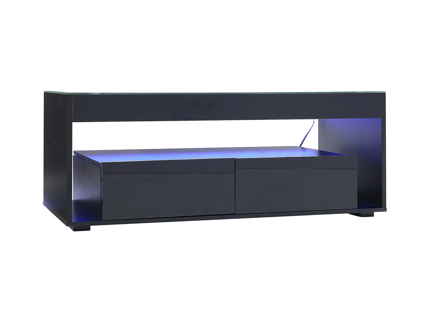 Mesa de centro moderna 110x50x40 cm - com iluminação LED de 16 cores - com 2 gavetas - preto