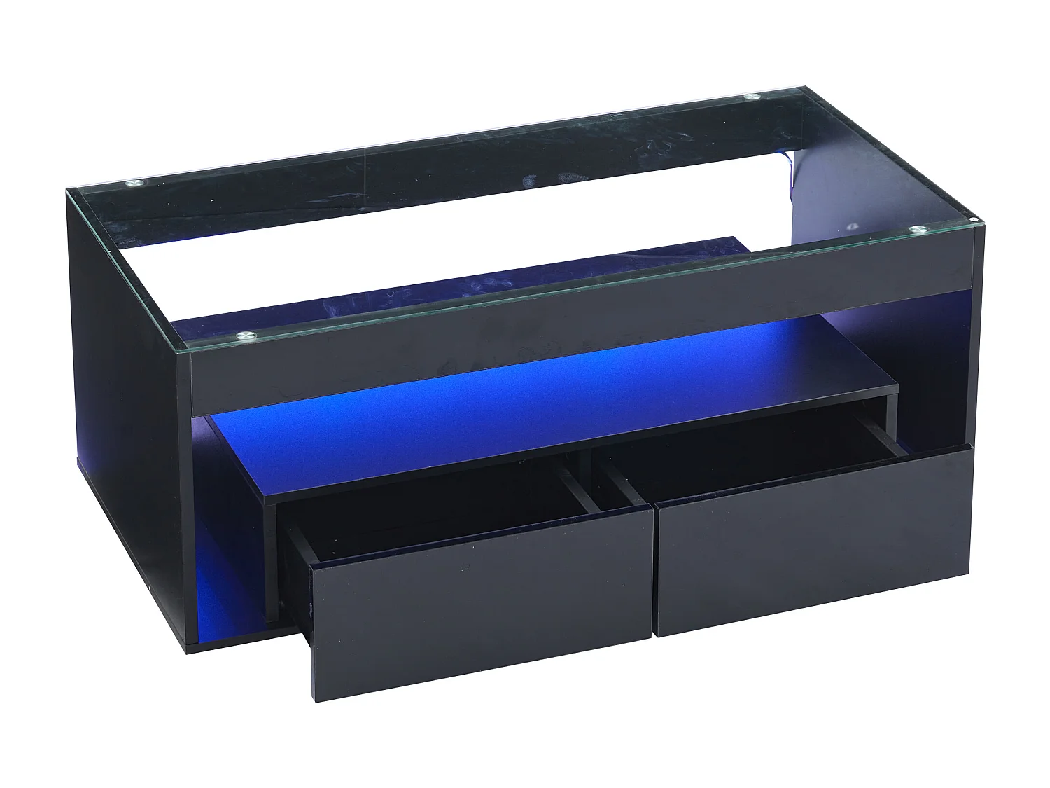 Table basse moderne 110x50x40cm - avec éclairage LED 16 couleurs - avec 2 tiroirs - noir