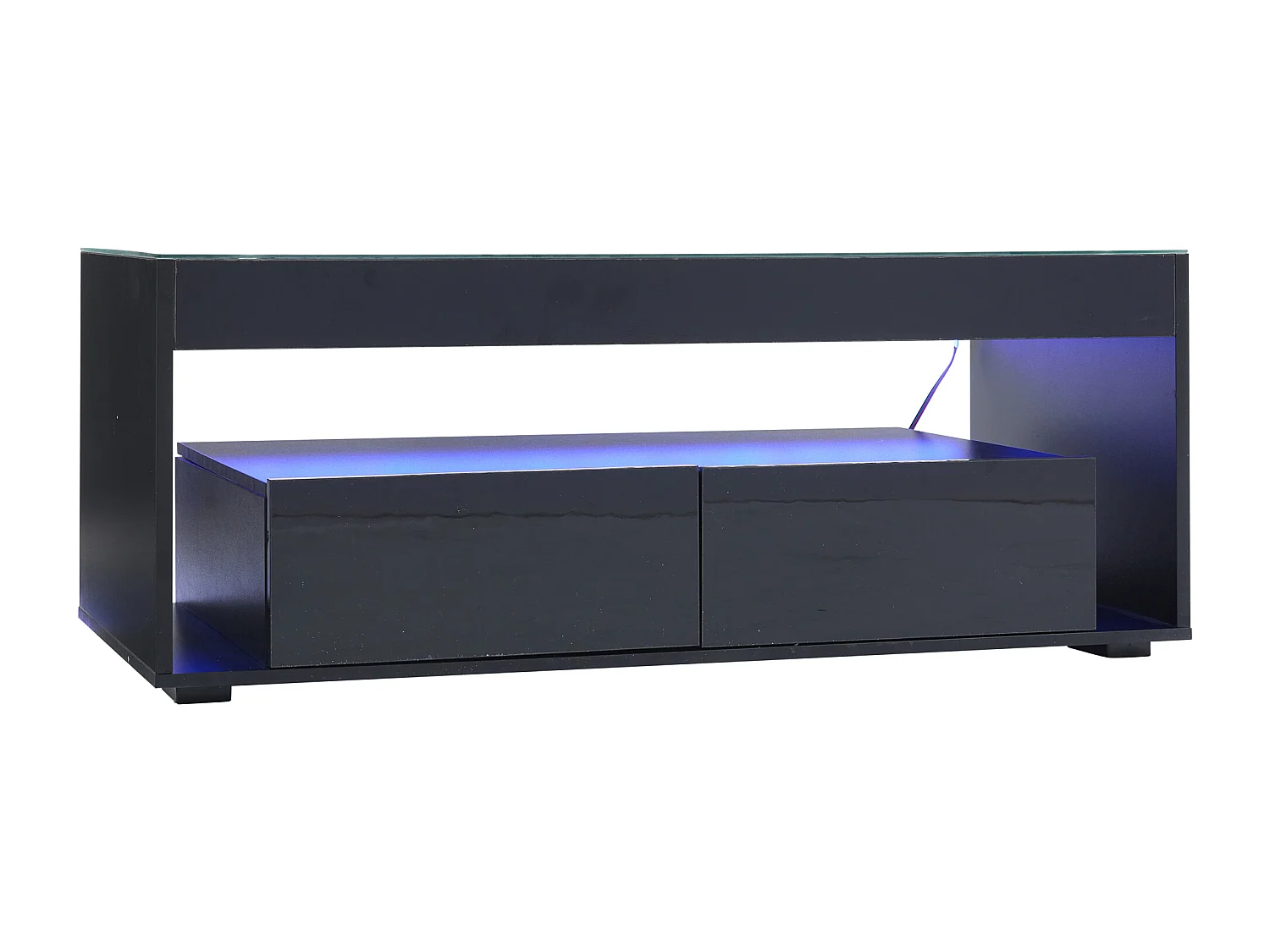 Table basse moderne 110x50x40cm - avec éclairage LED 16 couleurs - avec 2 tiroirs - noir