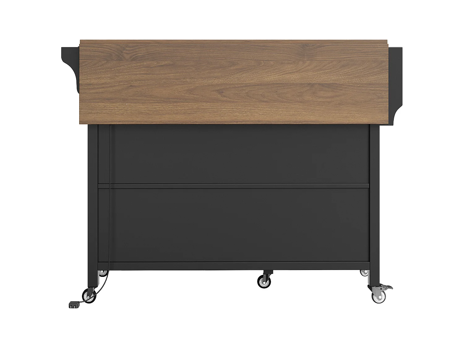 Ilot central de cuisine mobile - plateau extensible - avec LED - 2 tiroirs et 2 portes - avec porte-serviettes - MDF - noir + naturel