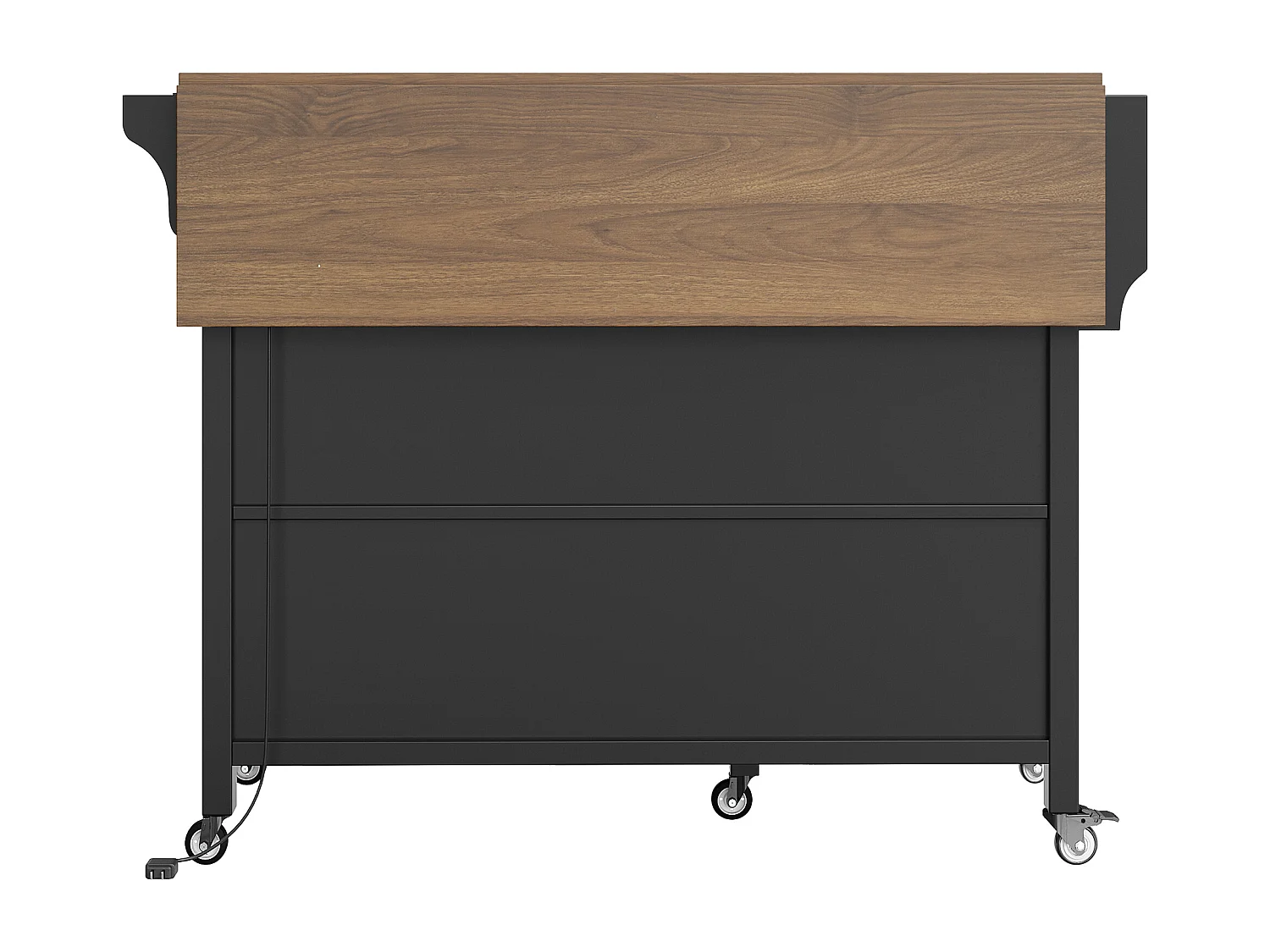 Ilot central de cuisine mobile - plateau extensible - avec LED - 2 tiroirs et 2 portes - avec porte-serviettes - MDF - noir + naturel