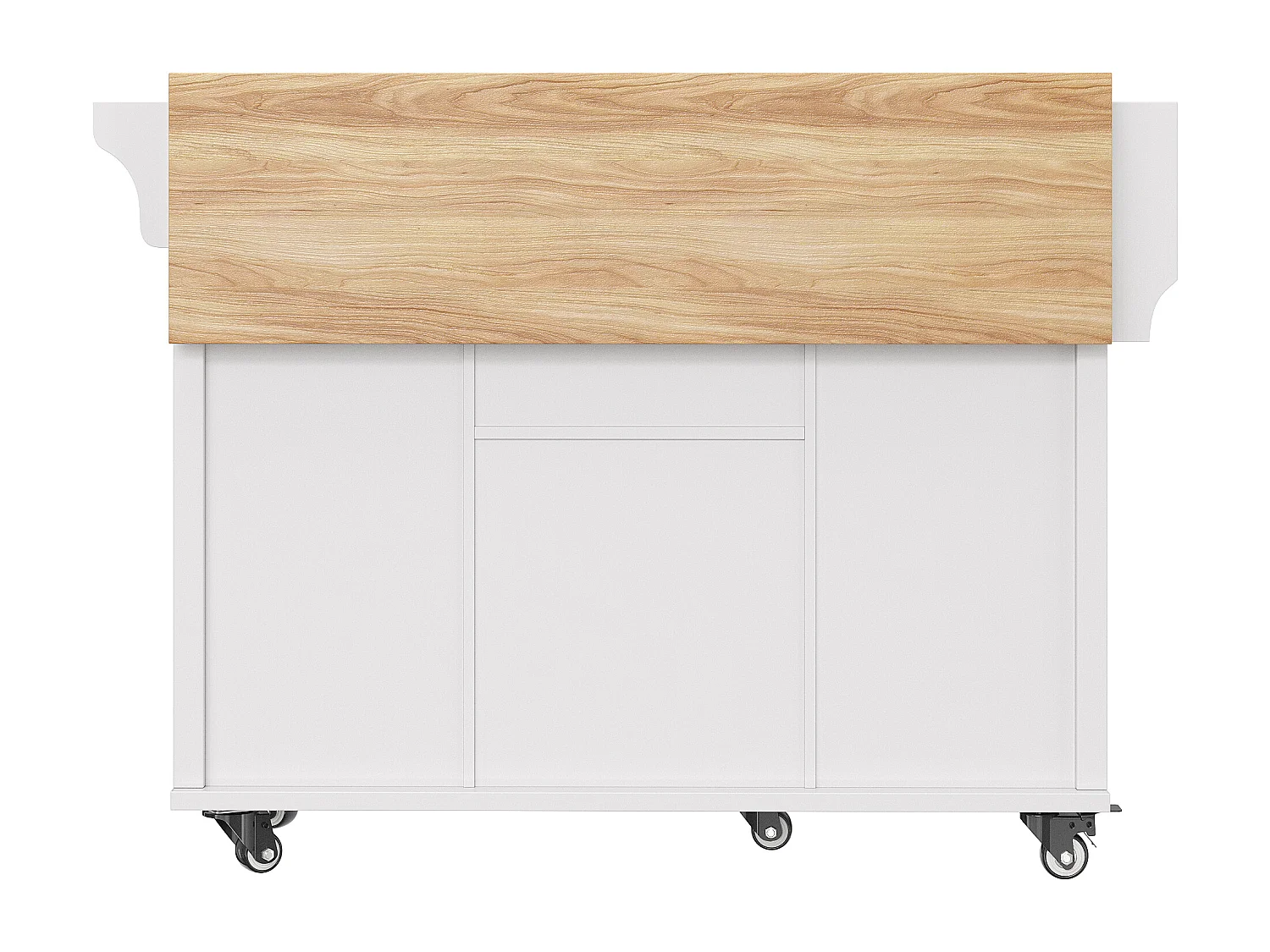 Isola cucina mobile - Piano estendibile - 2 cassetti e 2 ante con ripiani - con portasciugamani - MDF - bianco + naturale