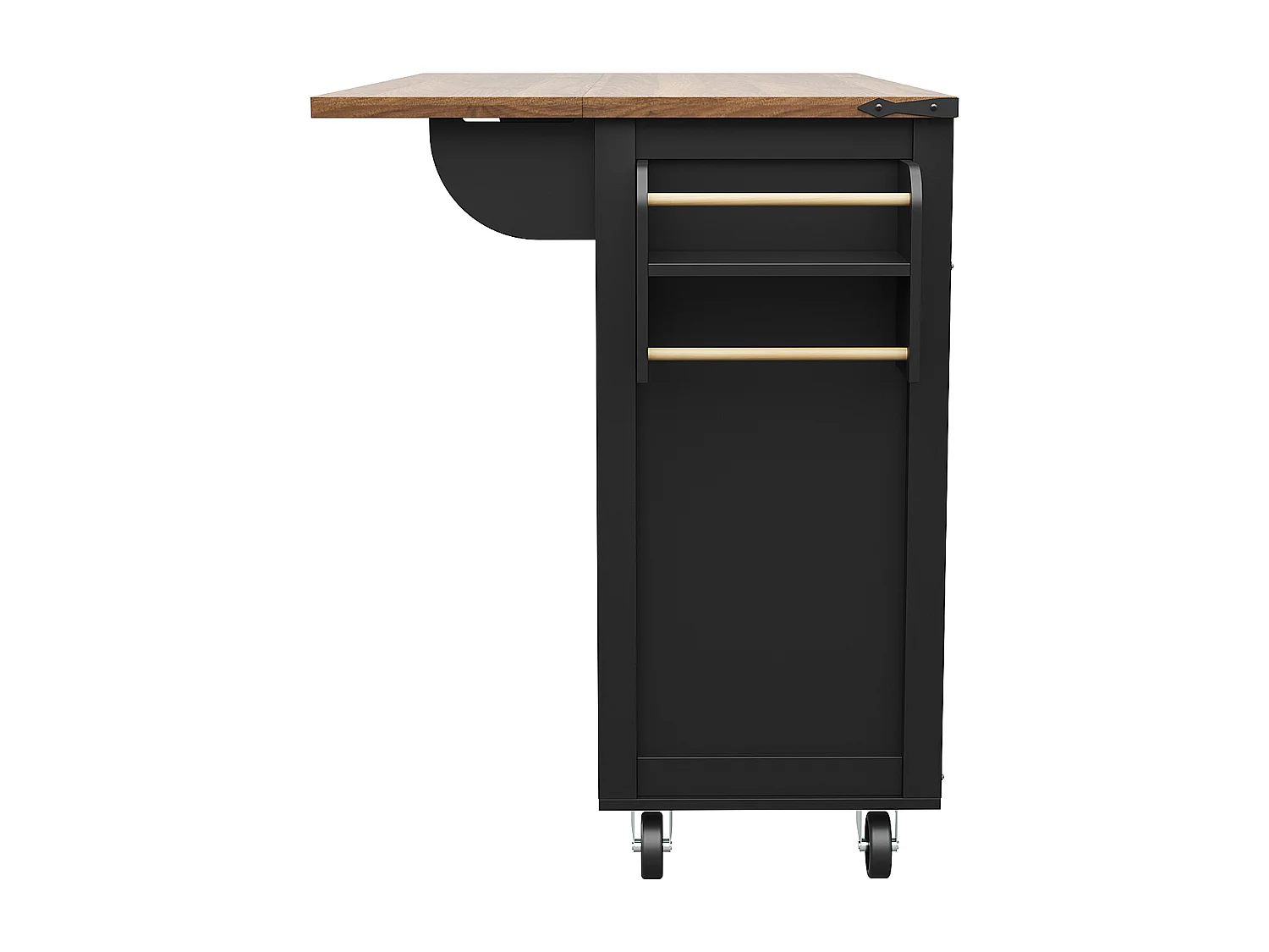 Ilot central de cuisine mobile - plateau extensible - 3 tiroirs et 2 portes coulissantes - avec porte-serviettes - MDF - noir + naturel