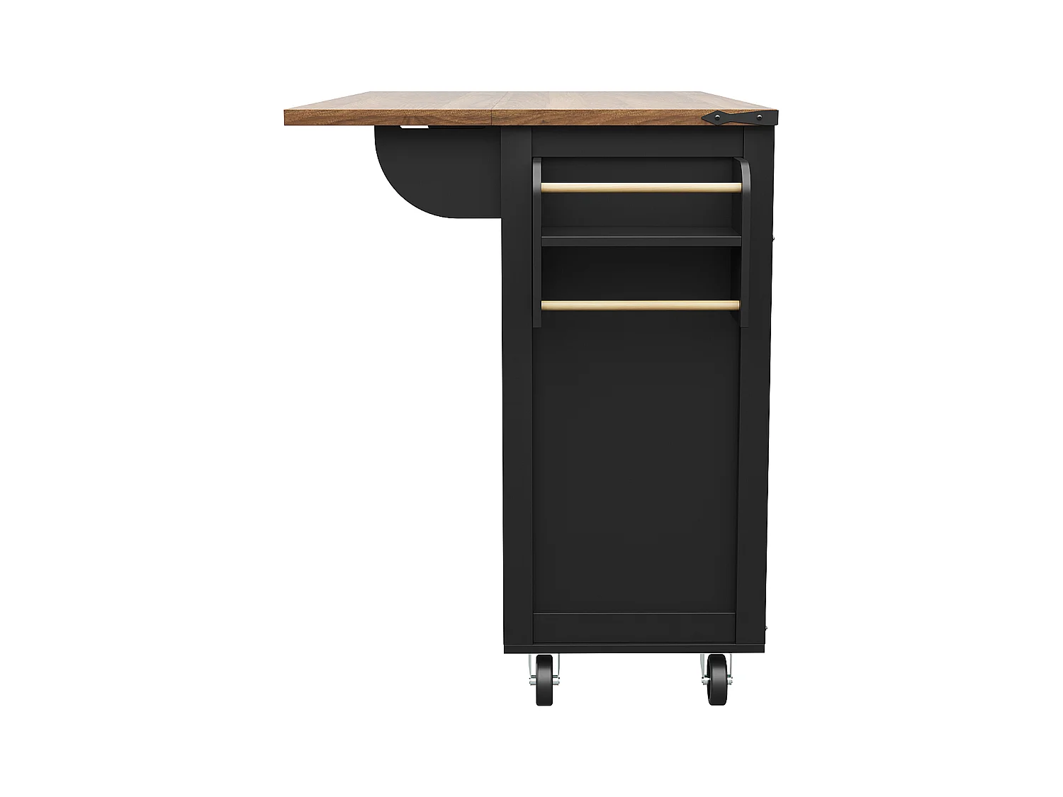 Mobilna wyspa kuchenna - blat rozsuwany - 2 szuflady i 4 drzwi - z wieszakiem na ręczniki - MDF - czarny + naturalny