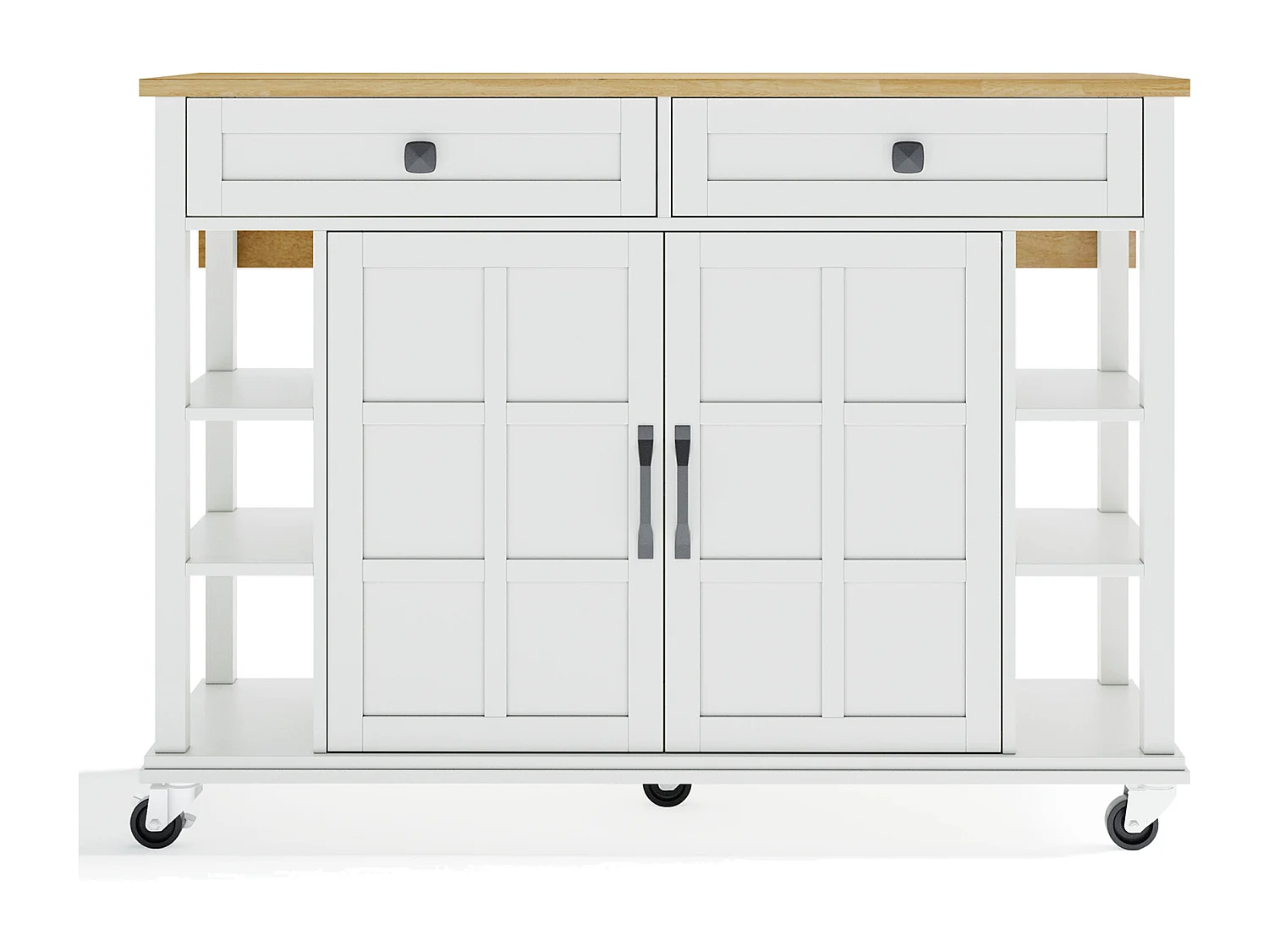 Ilot central de cuisine mobile - plateau extensible - 2 tiroirs et 2 portes - MDF - Blanc
