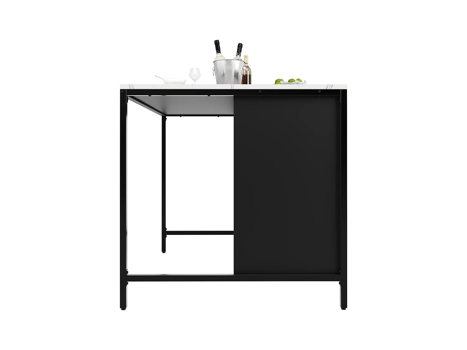 Ilot central de cuisine - 2 tiroirs et 2 portes - Texture de marbre - MDF - noir + blanc