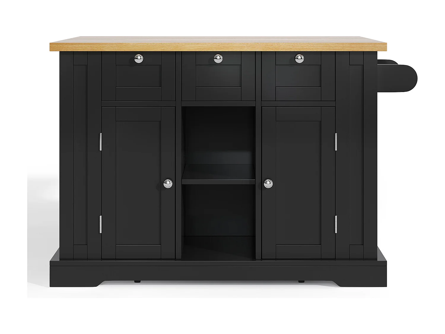 Ilot central de cuisine mobile - avec USB - plateau extensible - 3 tiroirs et 2 portes - avec porte-serviettes - MDF - Noir