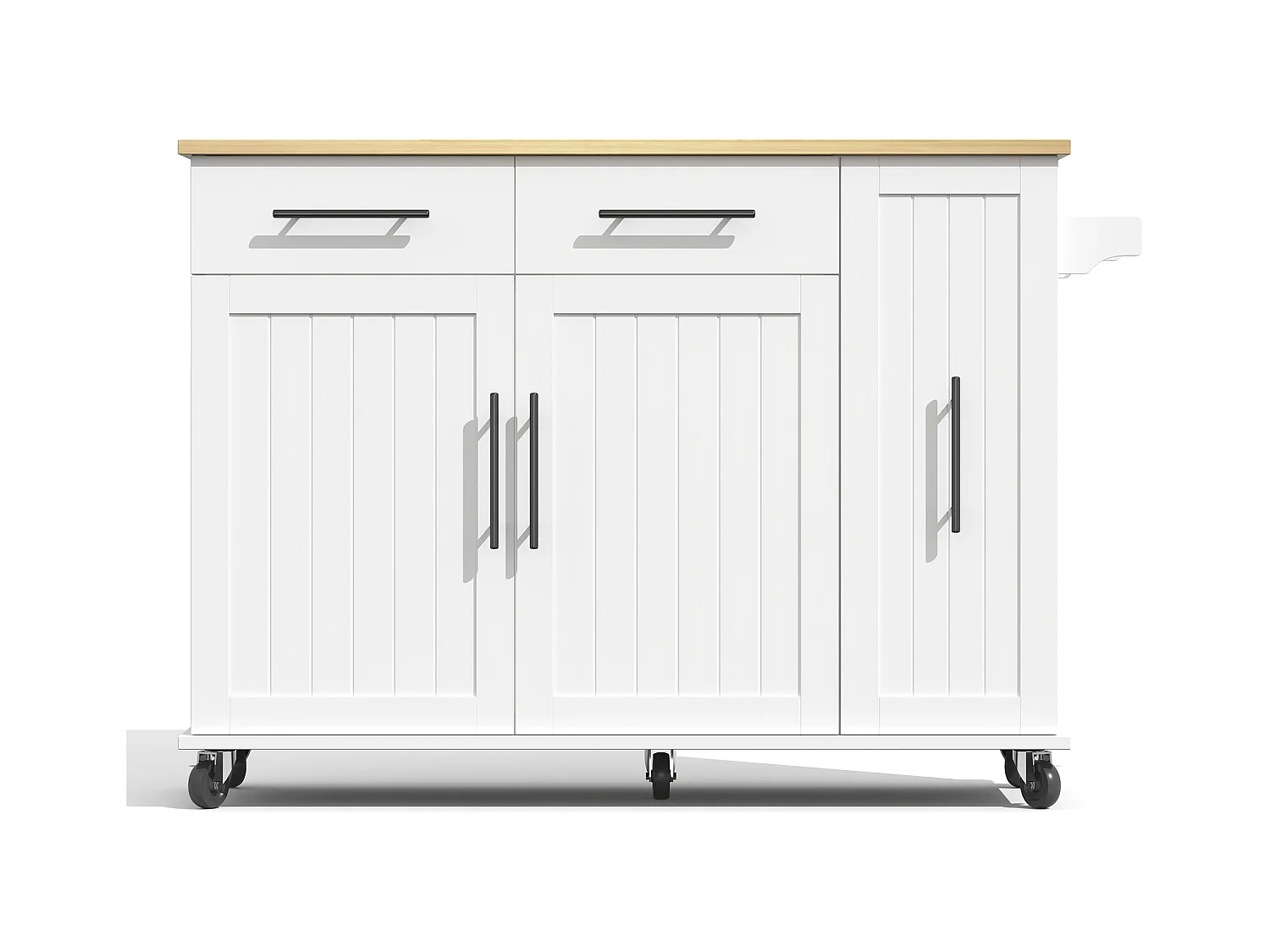 Ilot central de cuisine mobile - plateau extensible - 2 tiroirs et 2 portes - avec porte-serviettes - MDF - Blanc