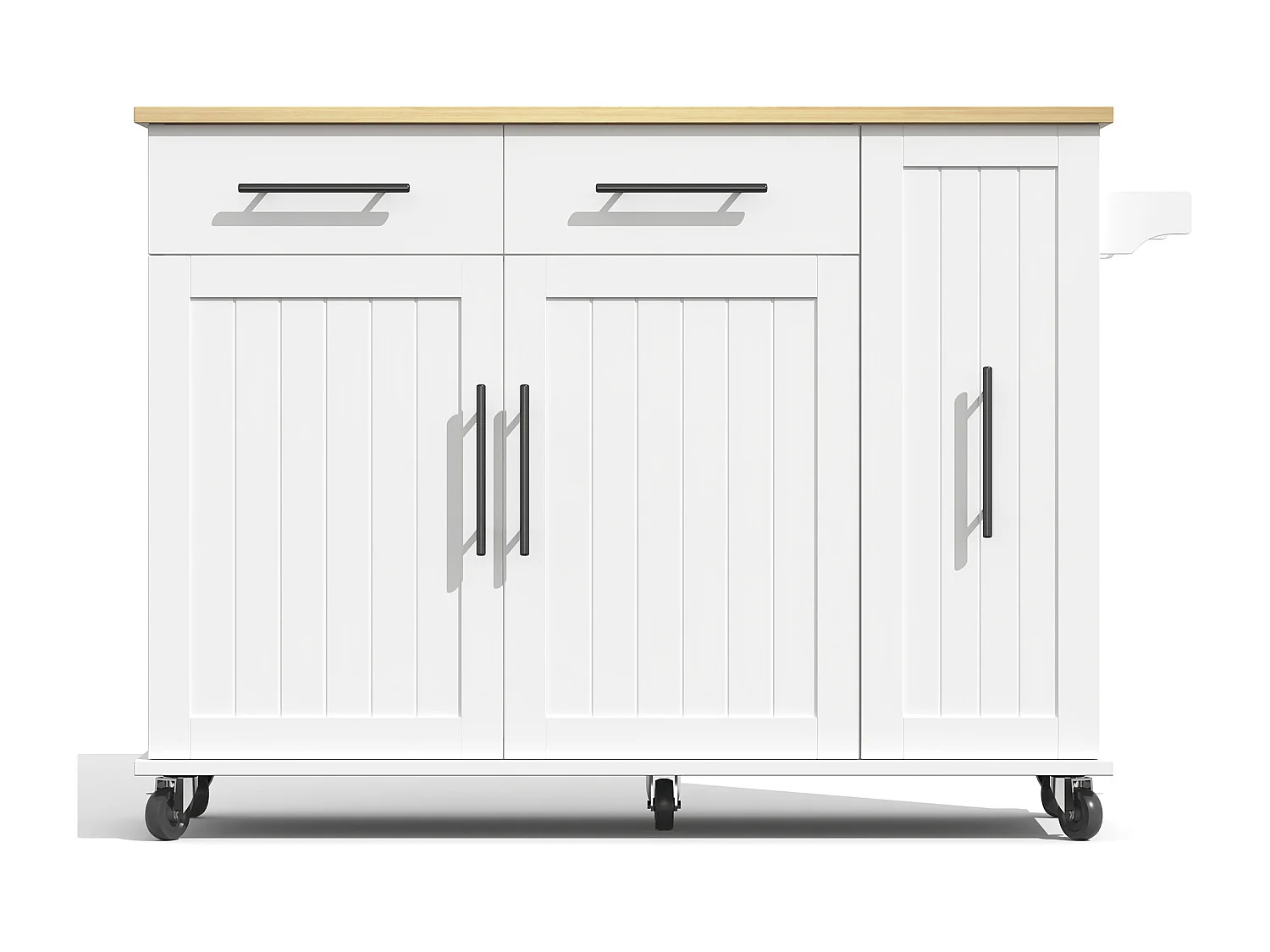 Isola cucina mobile - piano estendibile - 2 cassetti e 2 ante - con portasciugamani - MDF - bianco + naturale