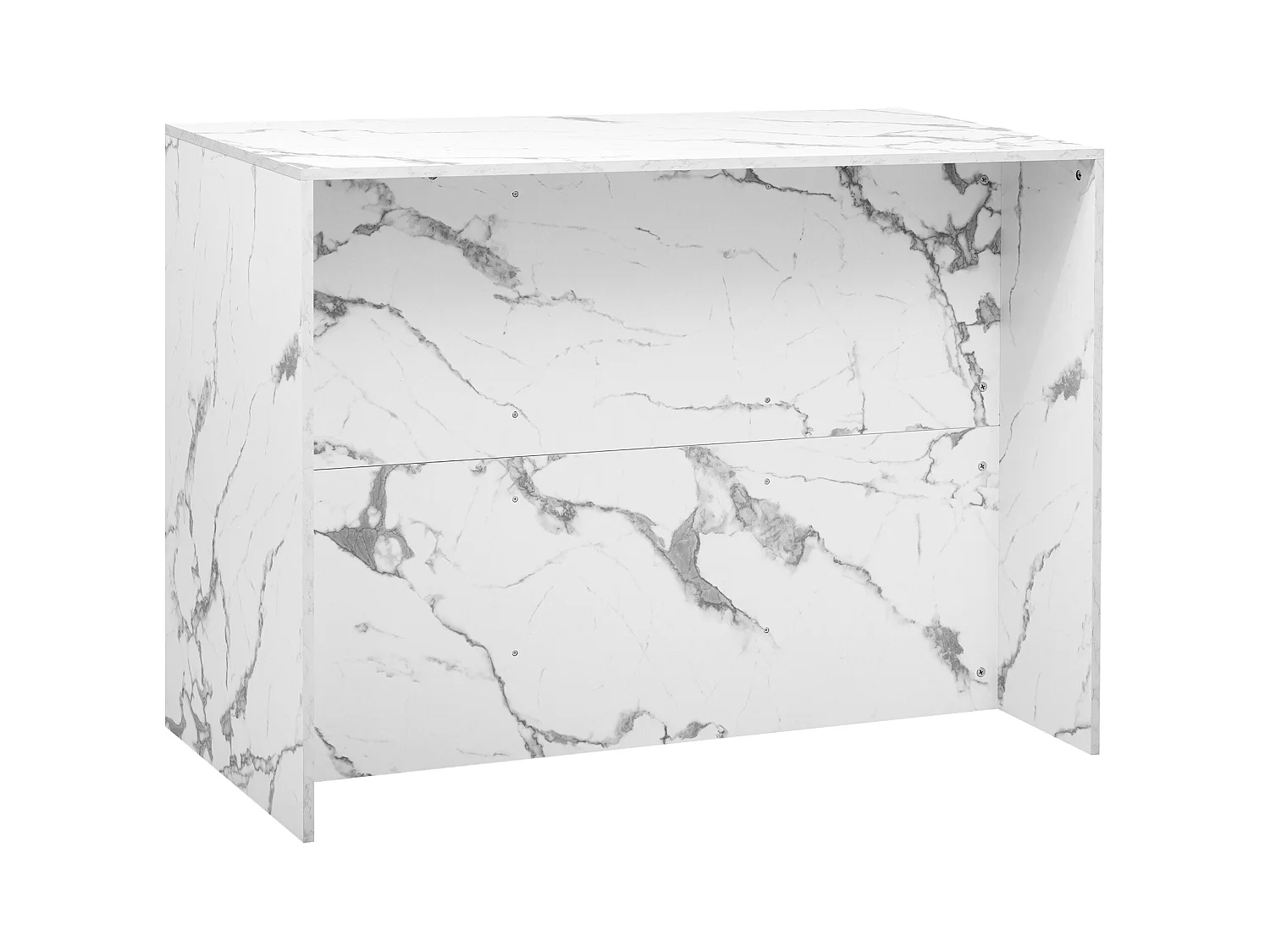 Ilot central de cuisine - 3 tiroirs et 3 portes - Motif en marbre - MDF - Blanc