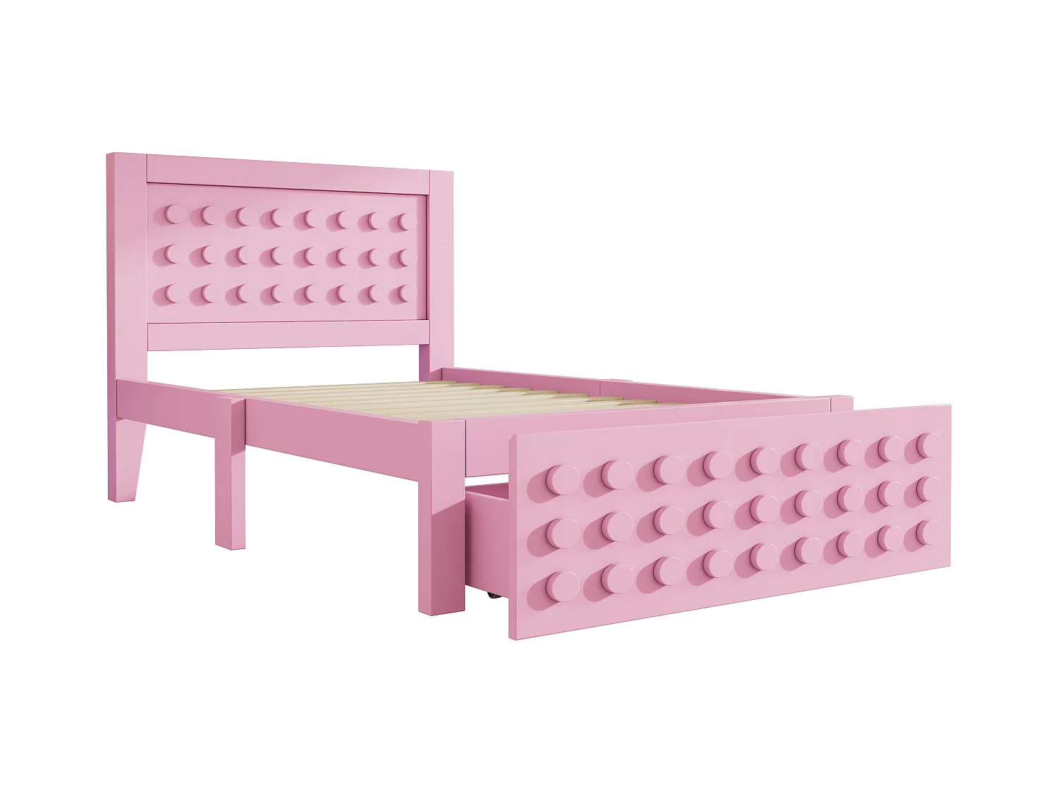 Lit enfant 90x190 cm - avec tiroirs et rangement sous le lit - avec sommier à lattes - MDF - Rose(sans matelas)