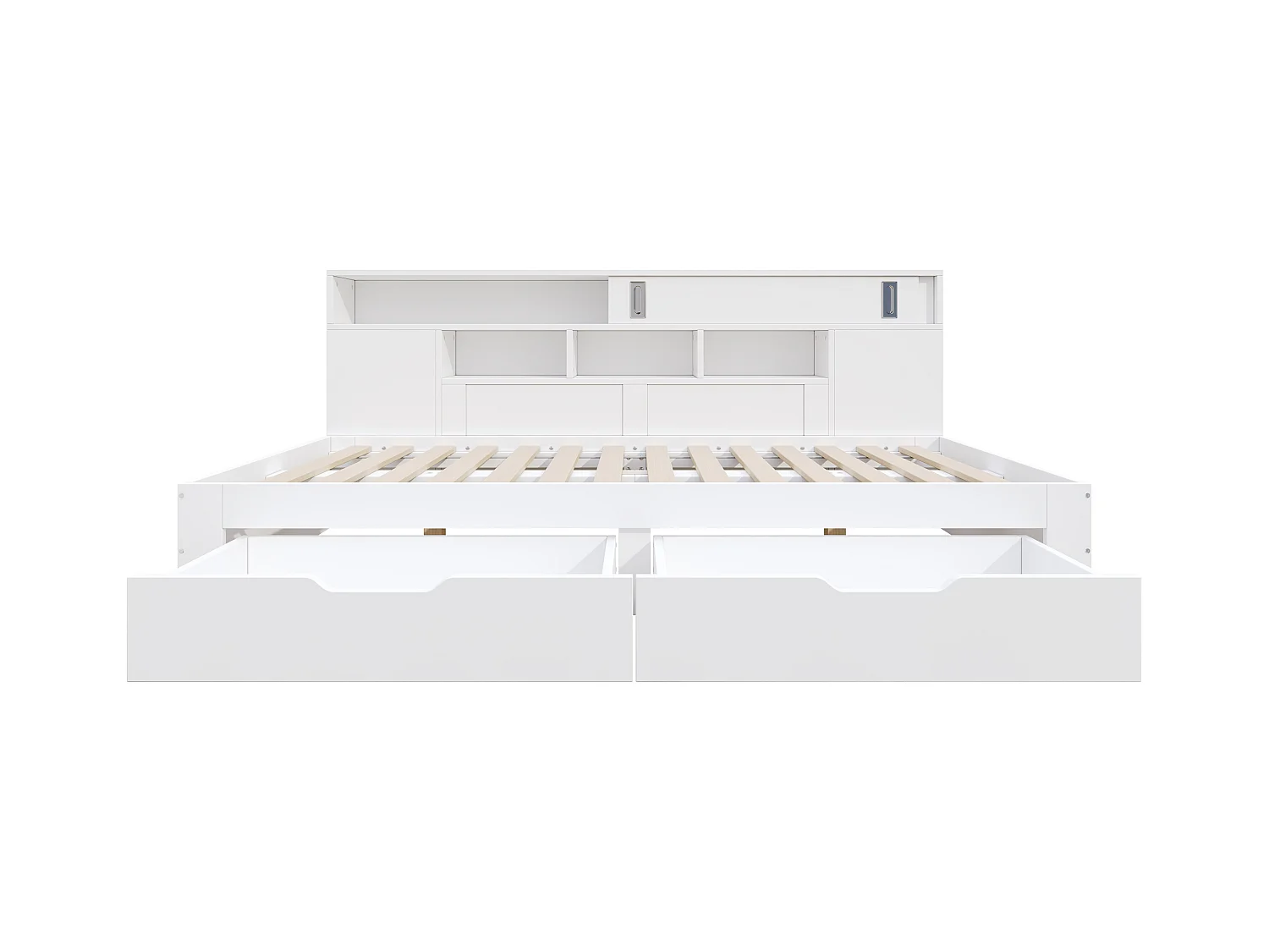 Lit banquette 90x200 cm - avec 2 tiroirs - avec étagères et armoires de rangement - MDF - Blanc(sans matelas)