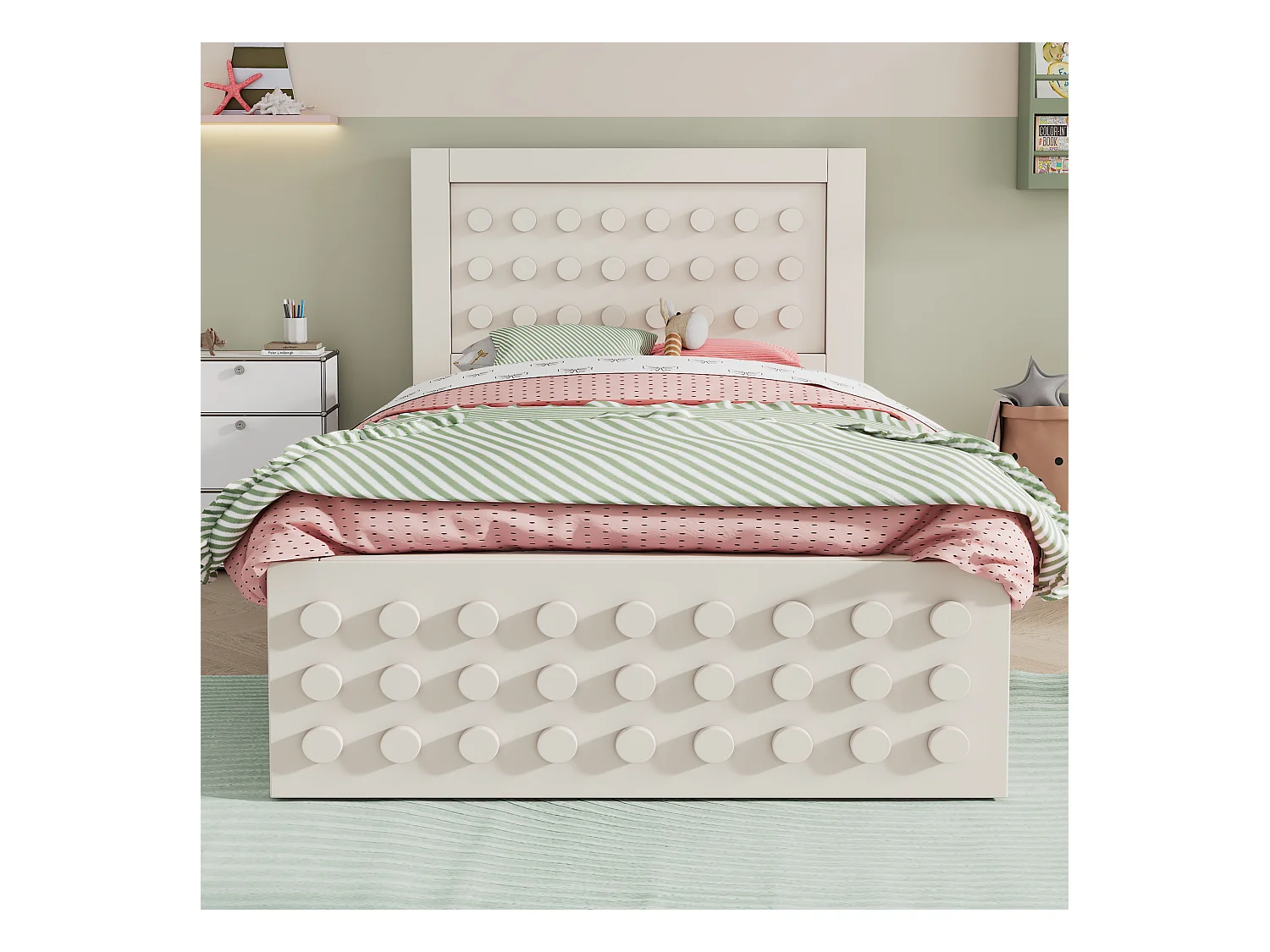 Kinderbett 90x190 cm - mit Schubladen und Stauraum unter dem Bett - mit Lattenrost - MDF - Weiß (ohne Matratze)